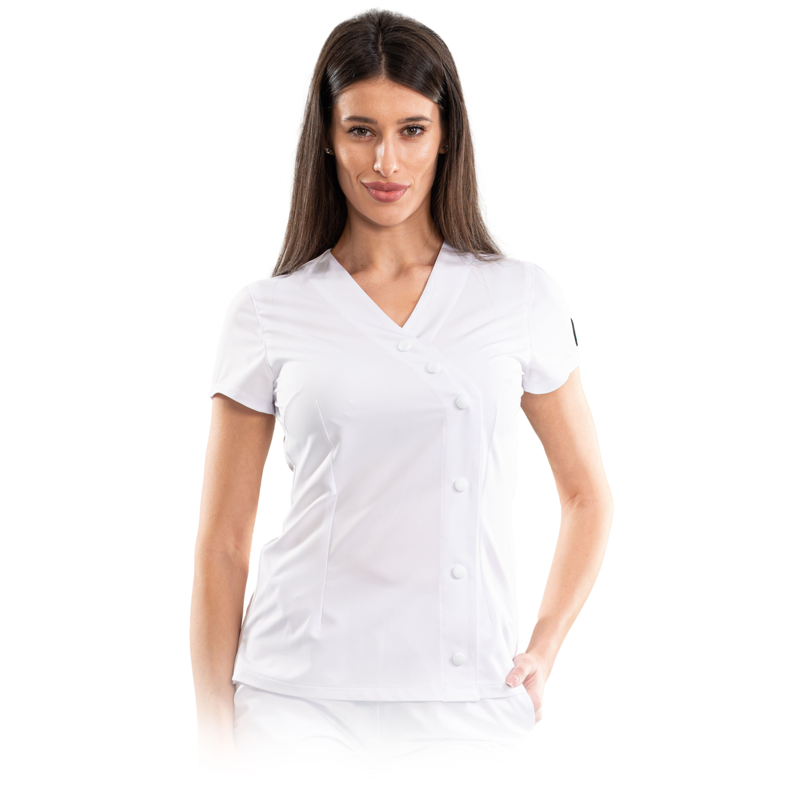 Elegance women’s medical blouse with asymmetrical closure