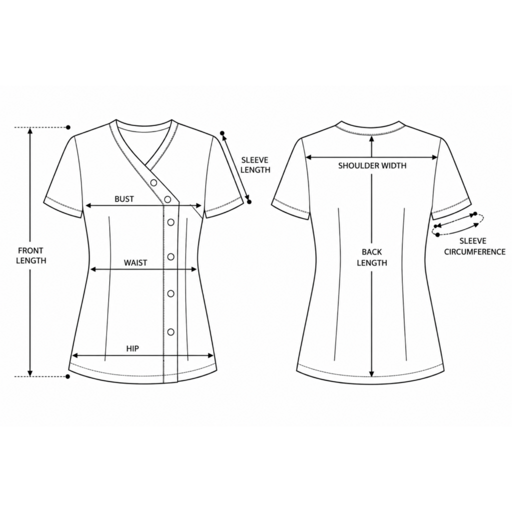 Elegance women’s medical blouse with asymmetrical closure