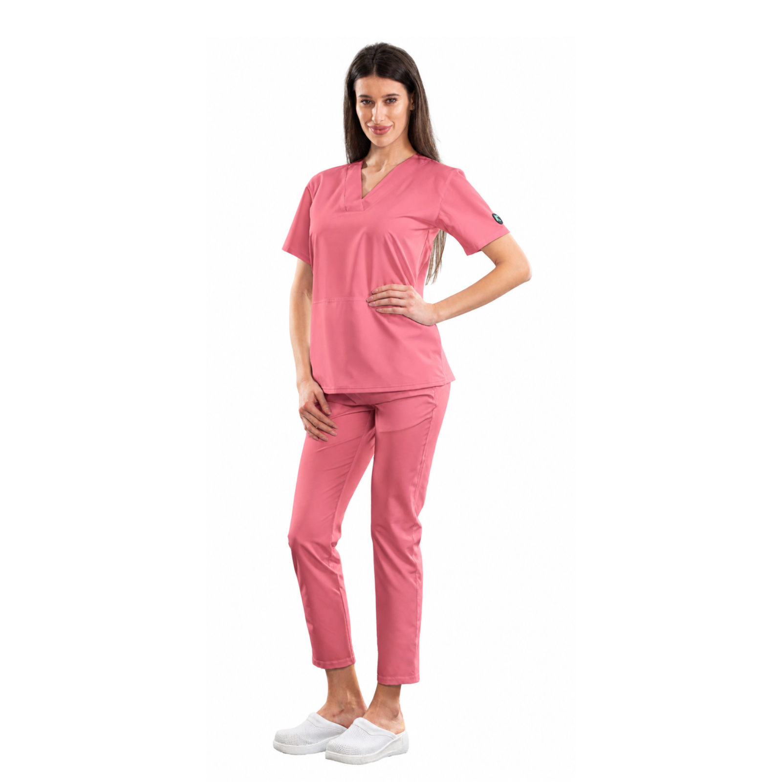 Relax Fit women’s medical blouse with crossover V-neckline and kangaroo pocket