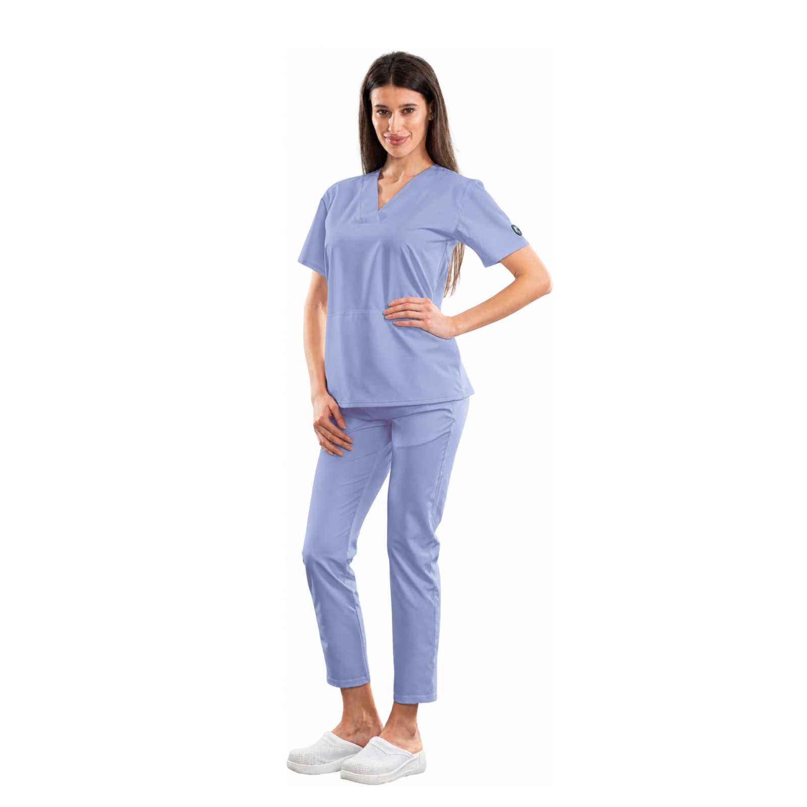 Relax Fit women’s medical blouse with crossover V-neckline and kangaroo pocket