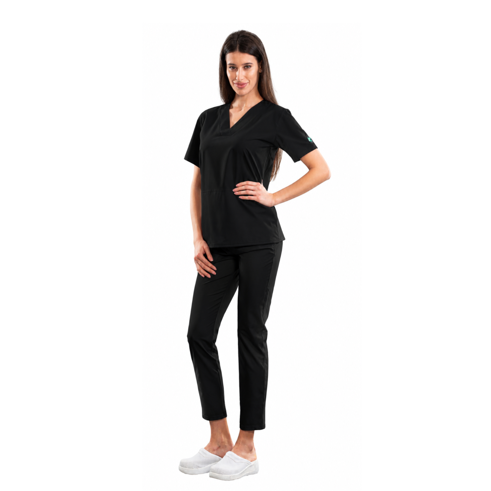 Relax Fit women’s medical blouse with crossover V-neckline and kangaroo pocket