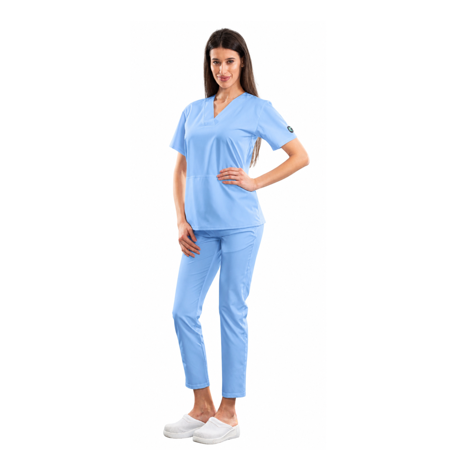 Relax Fit women’s medical blouse with crossover V-neckline and kangaroo pocket
