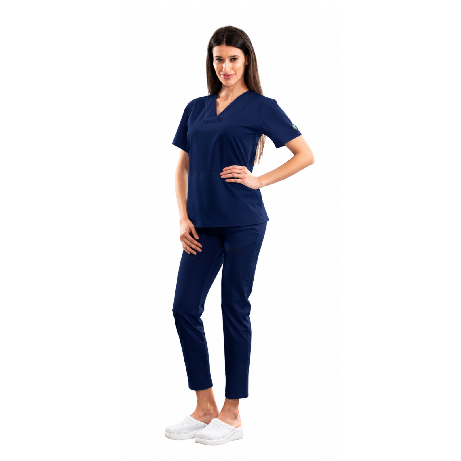 Relax Fit women’s medical blouse with crossover V-neckline and kangaroo pocket