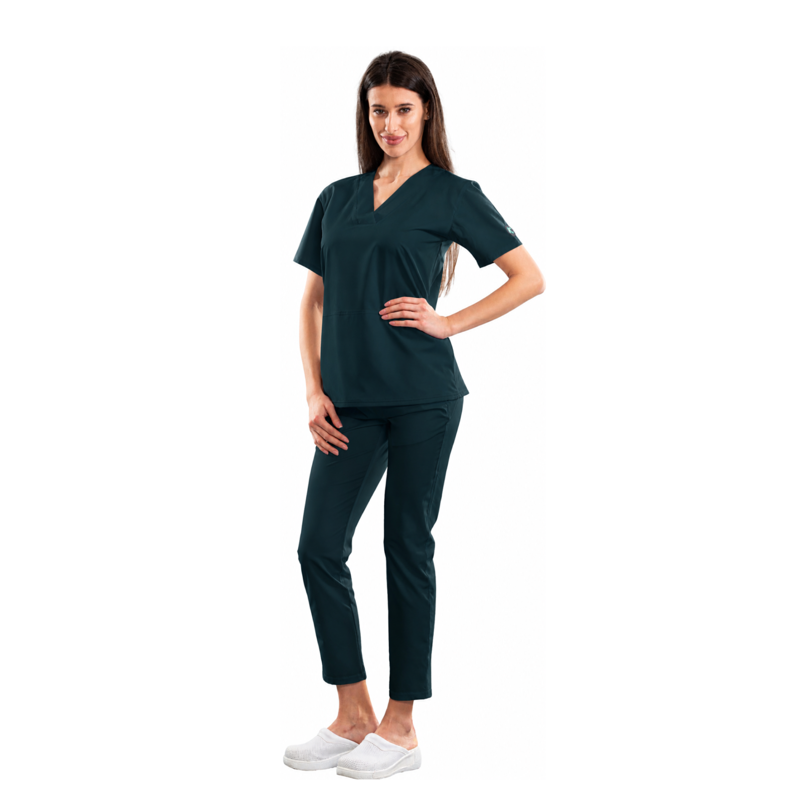Relax Fit women’s medical blouse with crossover V-neckline and kangaroo pocket