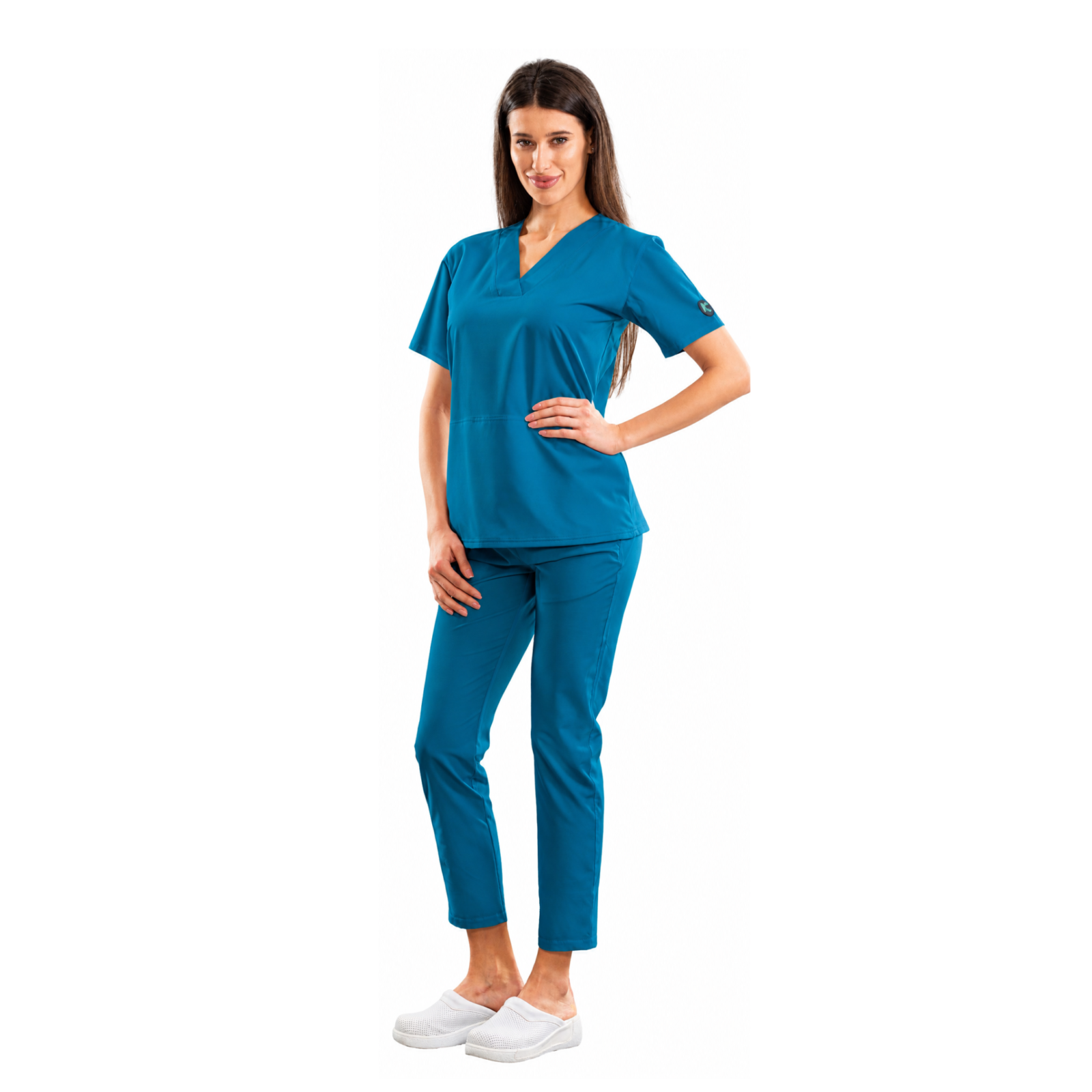 Relax Fit women’s medical blouse with crossover V-neckline and kangaroo pocket