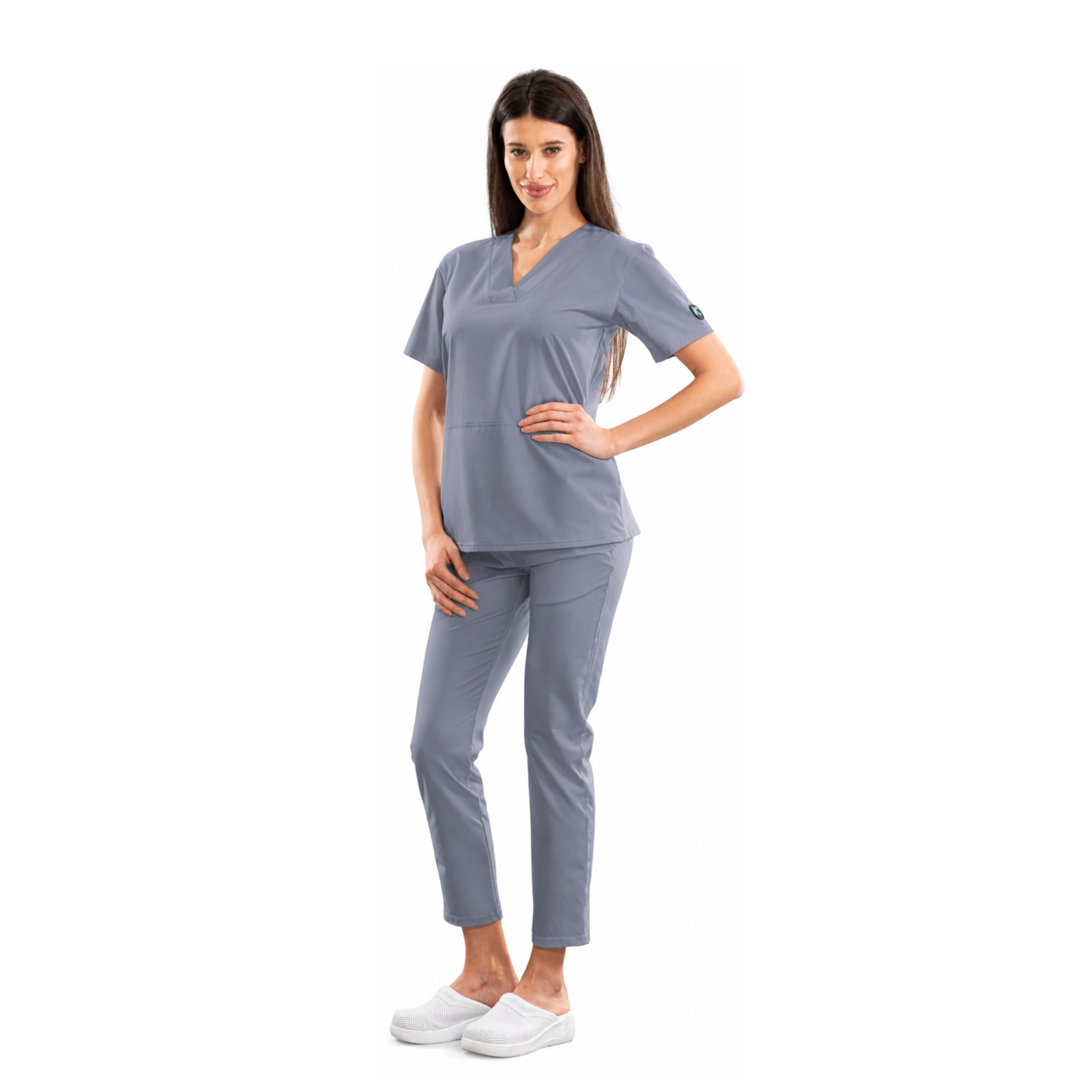 Relax Fit women’s medical blouse with crossover V-neckline and kangaroo pocket