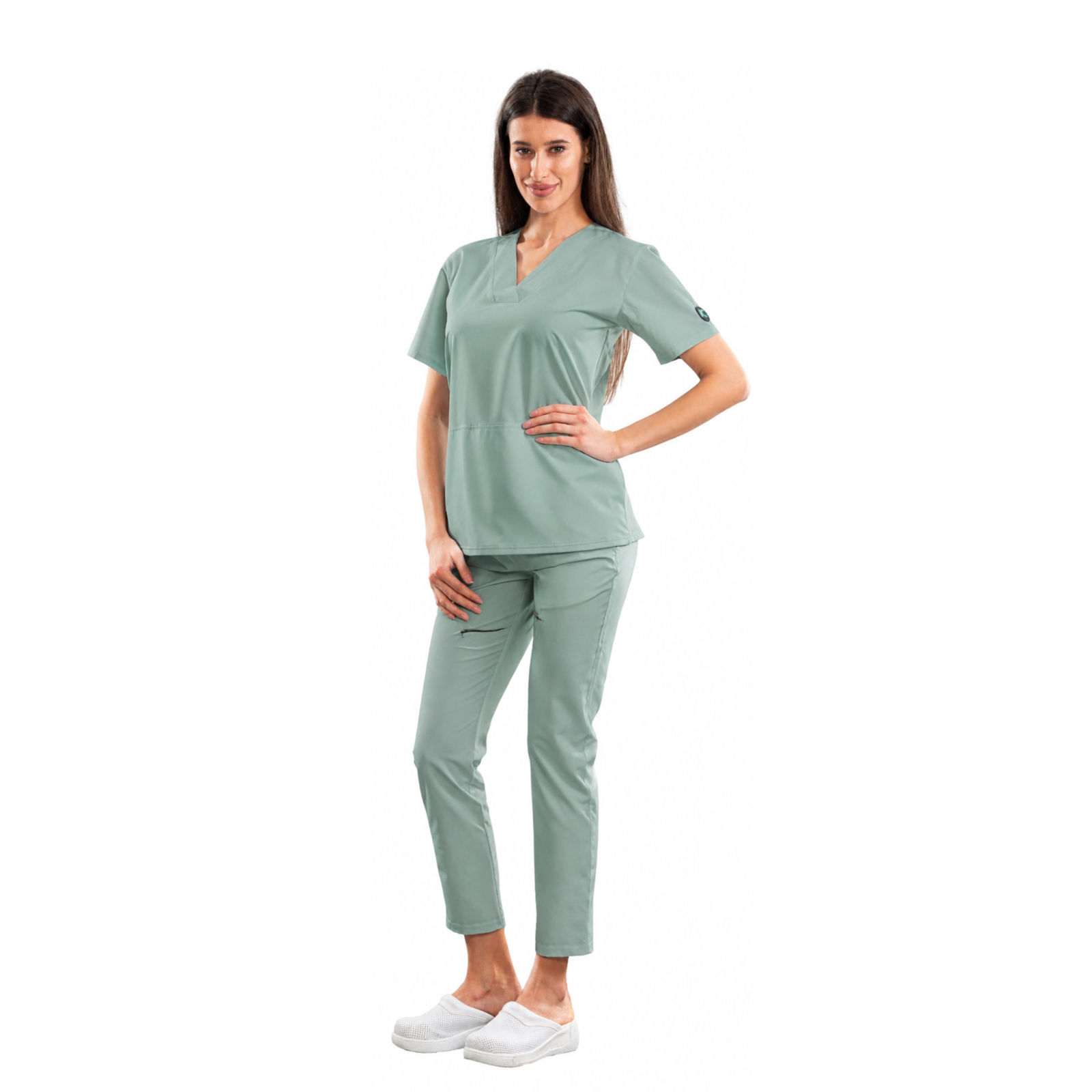 Relax Fit women’s medical blouse with crossover V-neckline and kangaroo pocket