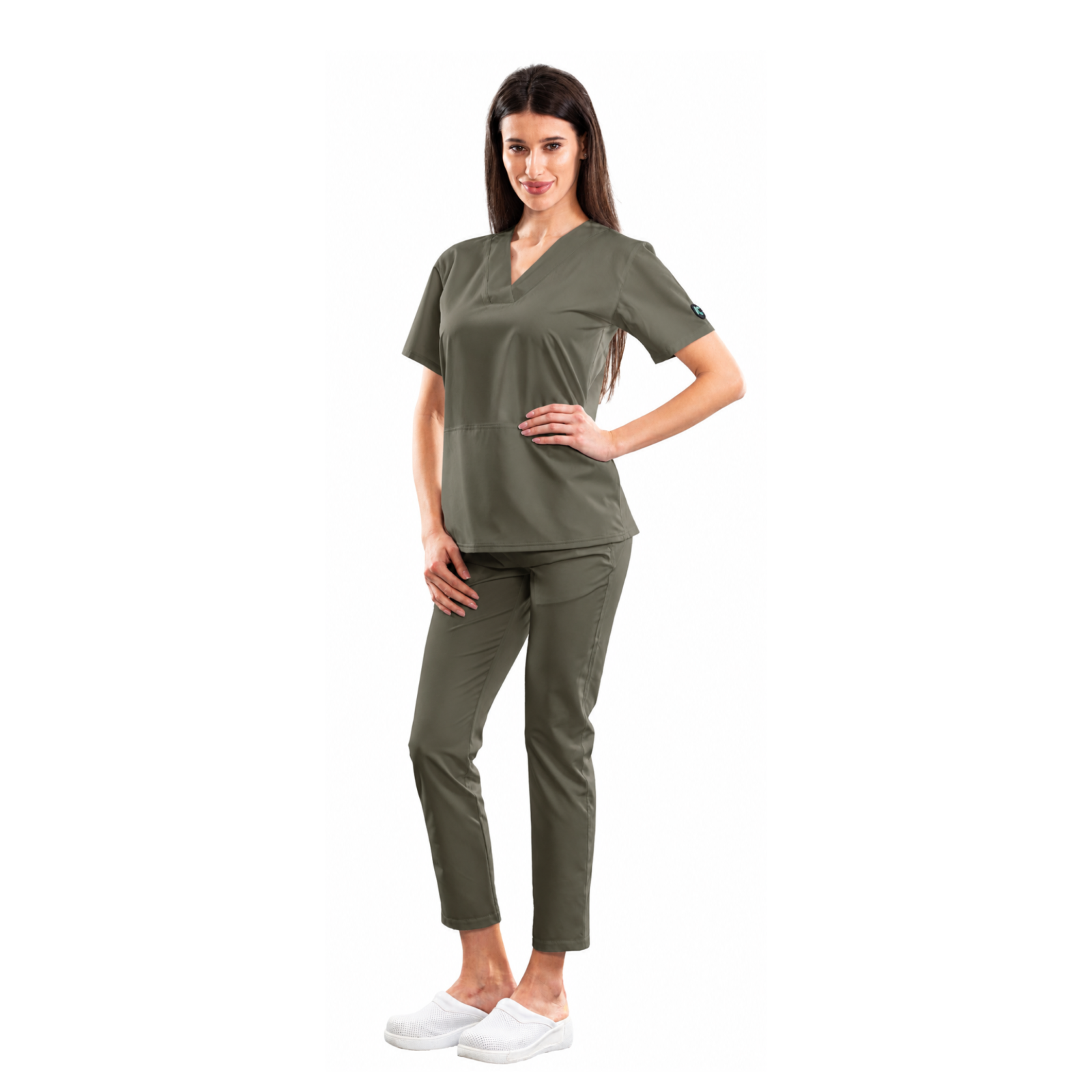 Relax Fit women’s medical blouse with crossover V-neckline and kangaroo pocket
