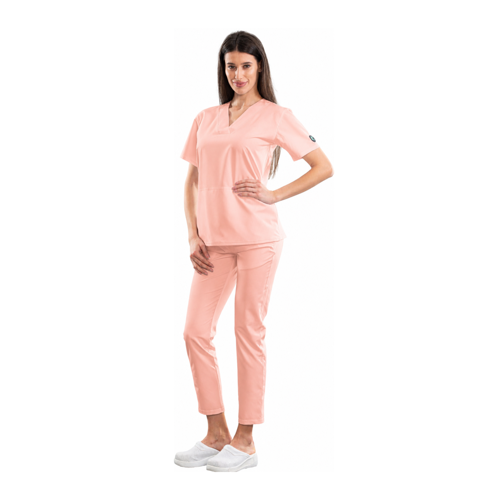Relax Fit women’s medical blouse with crossover V-neckline and kangaroo pocket