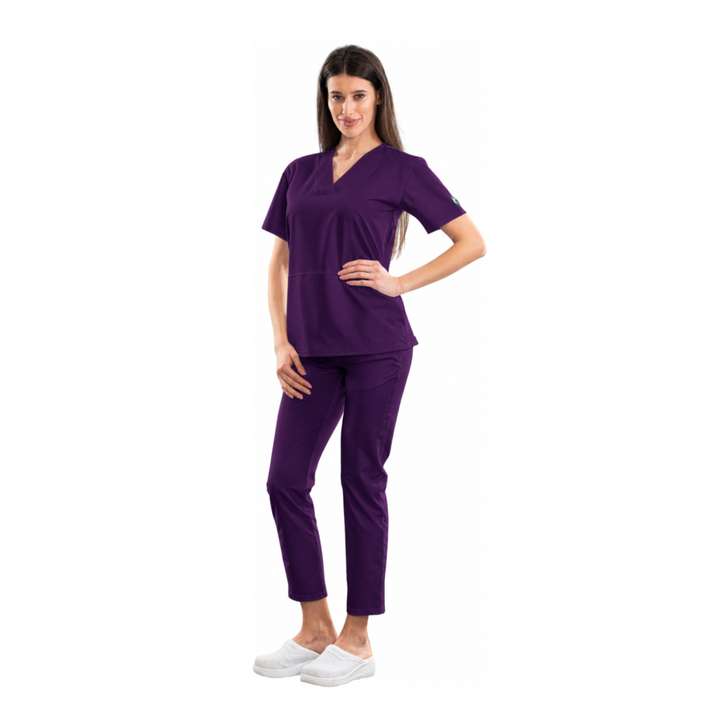 Relax Fit women’s medical blouse with crossover V-neckline and kangaroo pocket