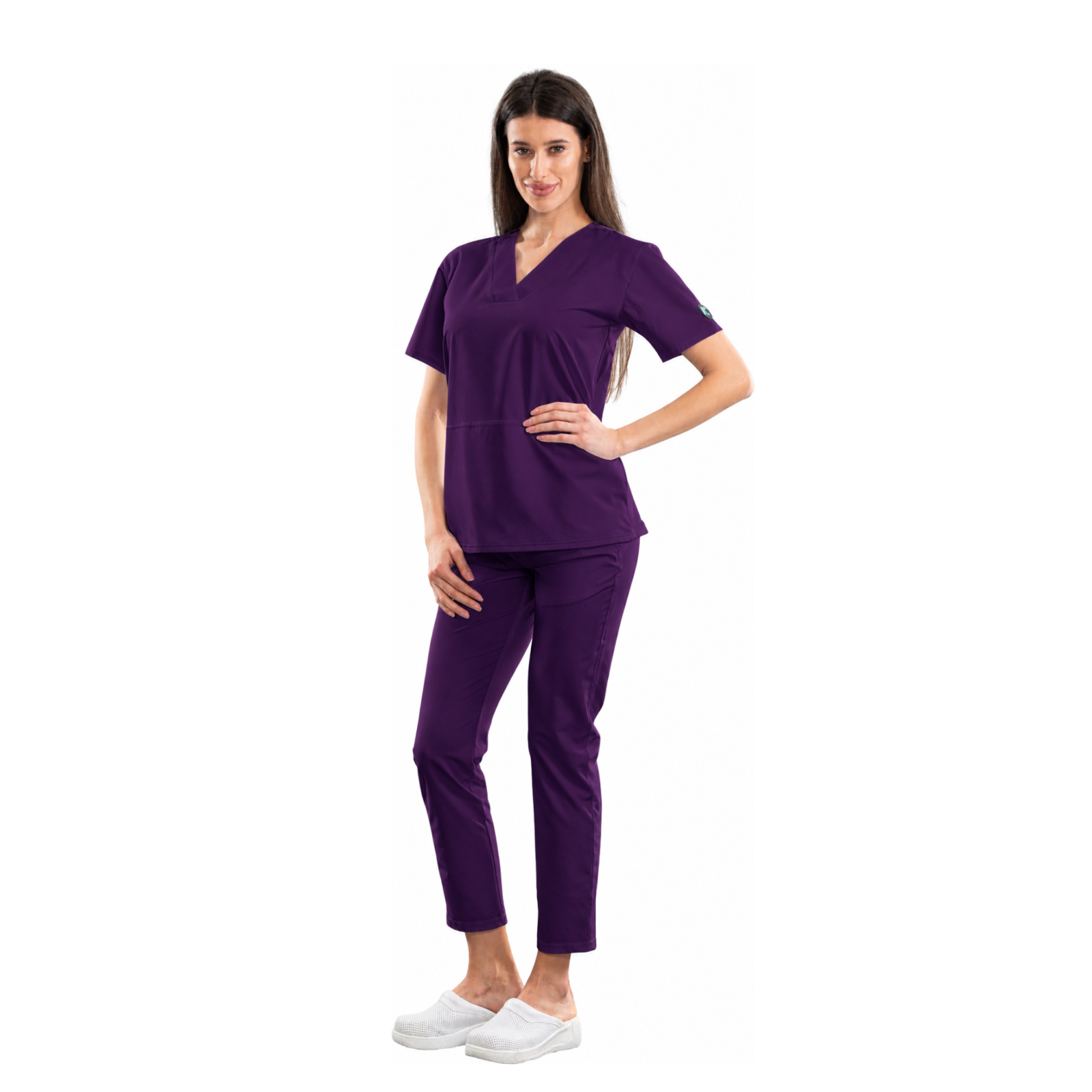 Relax Fit women’s medical blouse with crossover V-neckline and kangaroo pocket