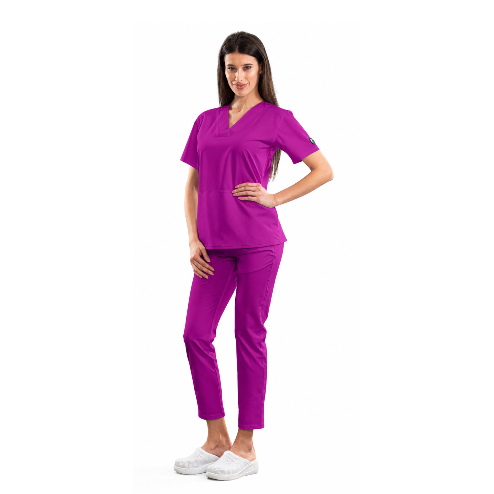Relax Fit women’s medical blouse with crossover V-neckline and kangaroo pocket