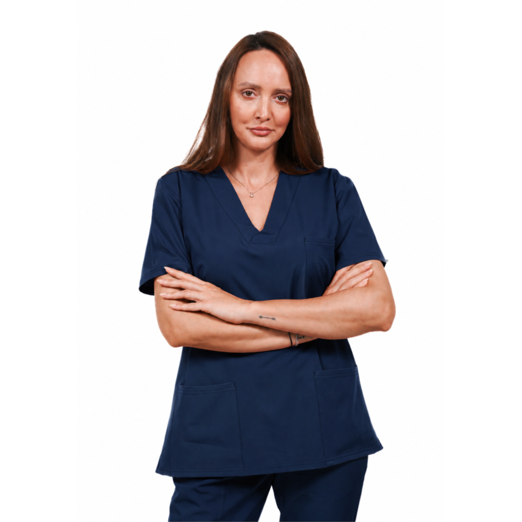 Relax Fit women’s medical blouse with crossover V-Neckline and 3 pockets