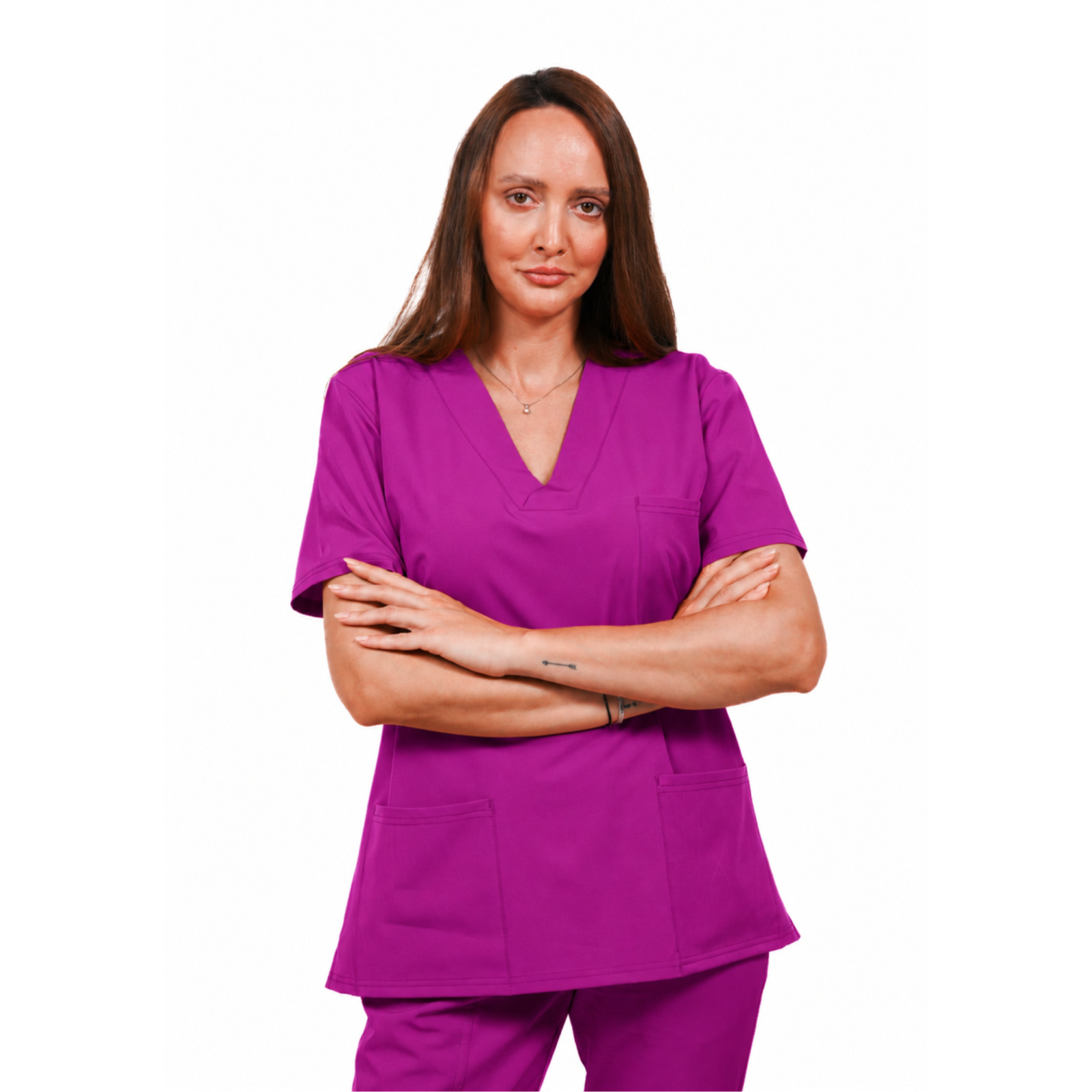 Relax Fit women’s medical blouse with crossover V-Neckline and 3 pockets