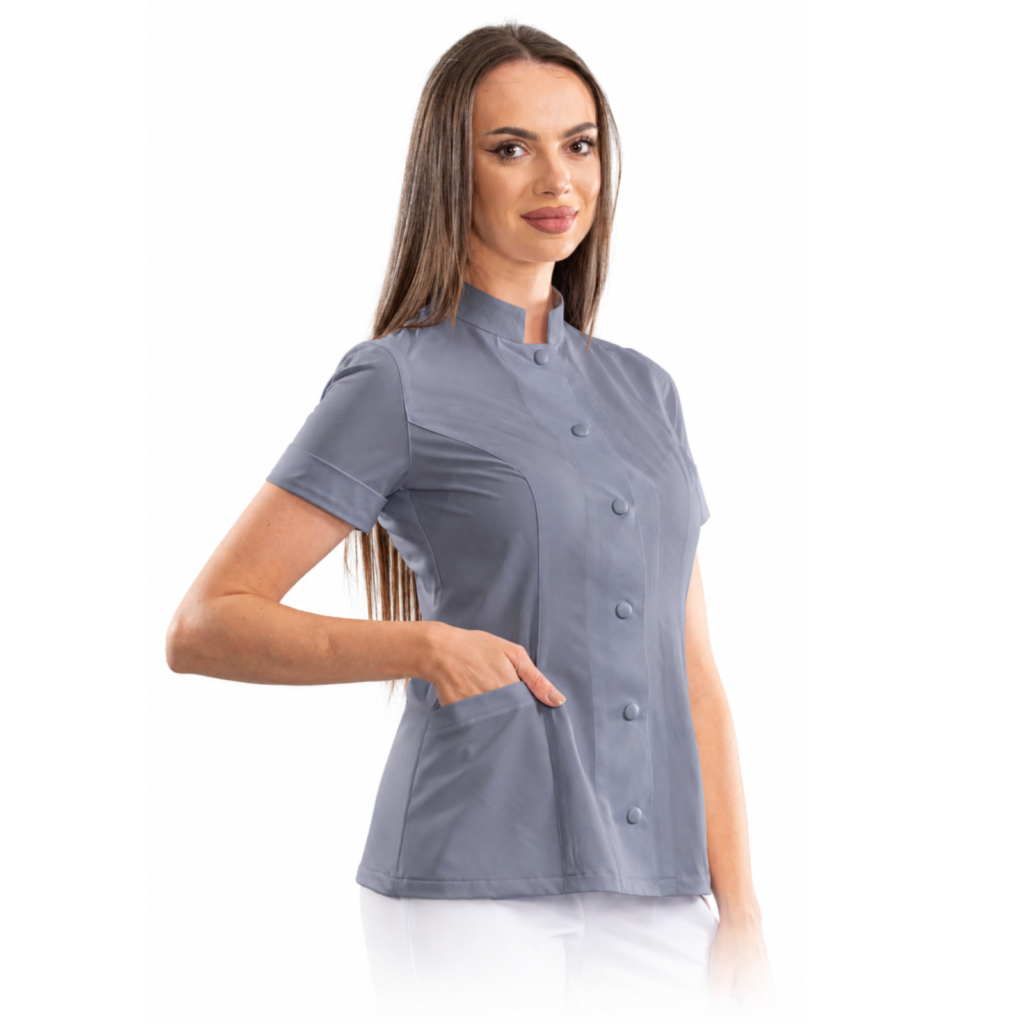 Executive women’s medical blouse with mandarin collar