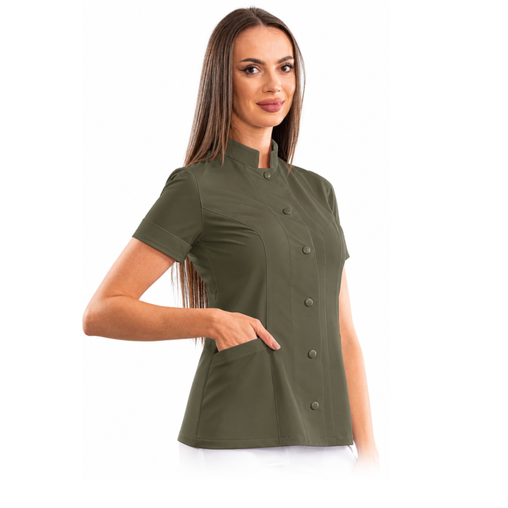 Executive women’s medical blouse with mandarin collar
