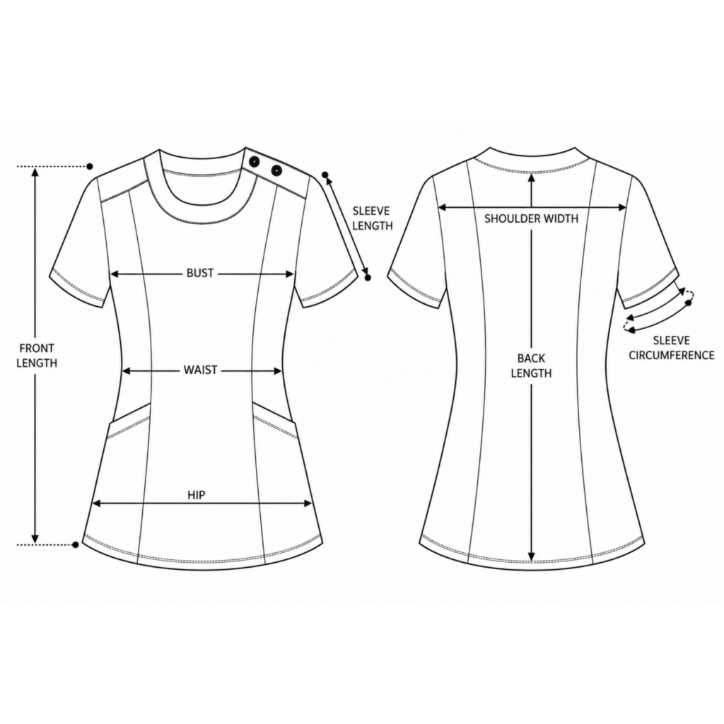 Avant-Garde women’s medical blouse with shoulder buttons