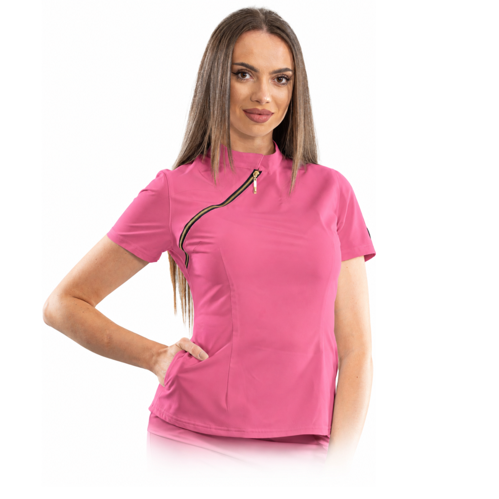 Luxury women’s medical blouse with asymmetrical zipper
