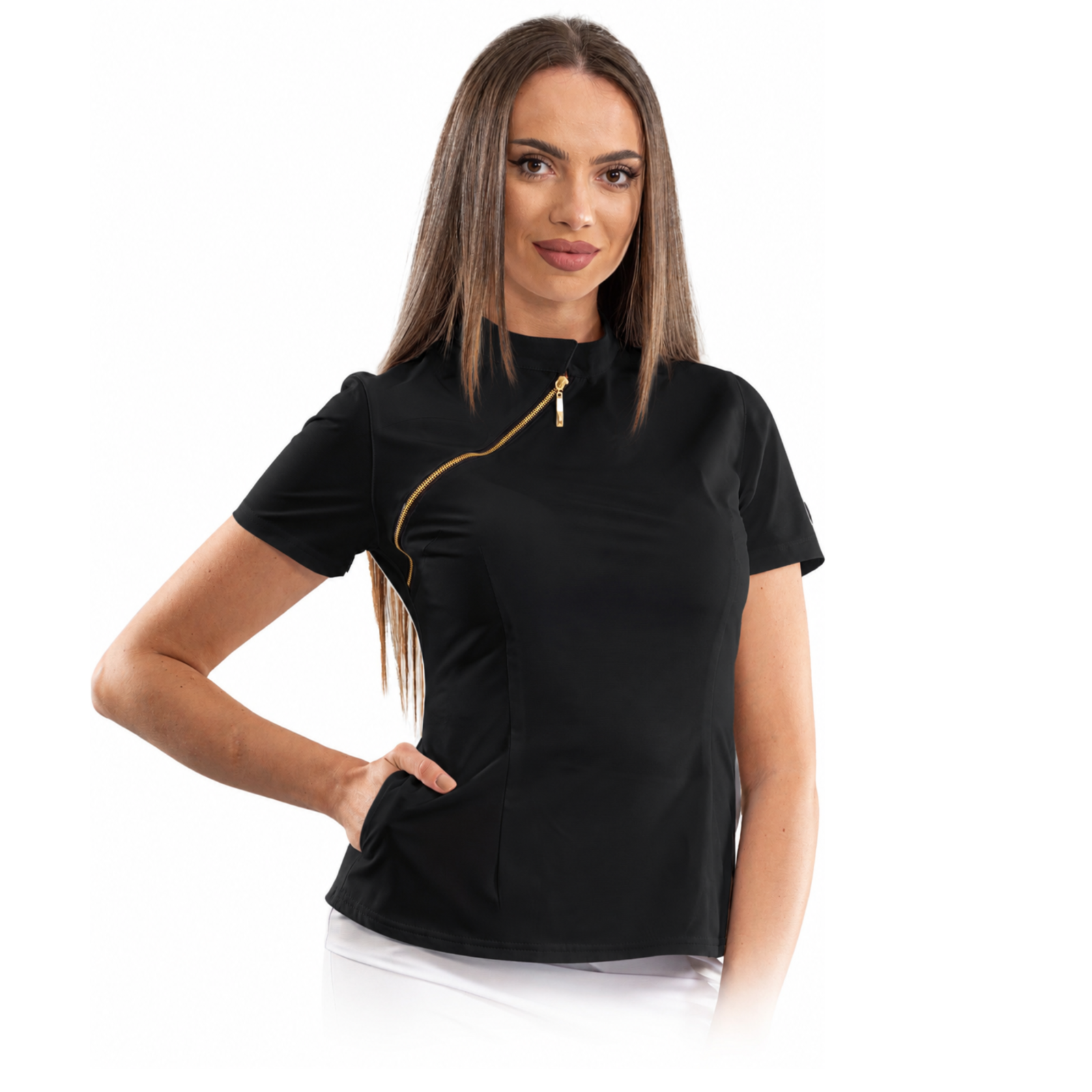 Luxury women’s medical blouse with asymmetrical zipper