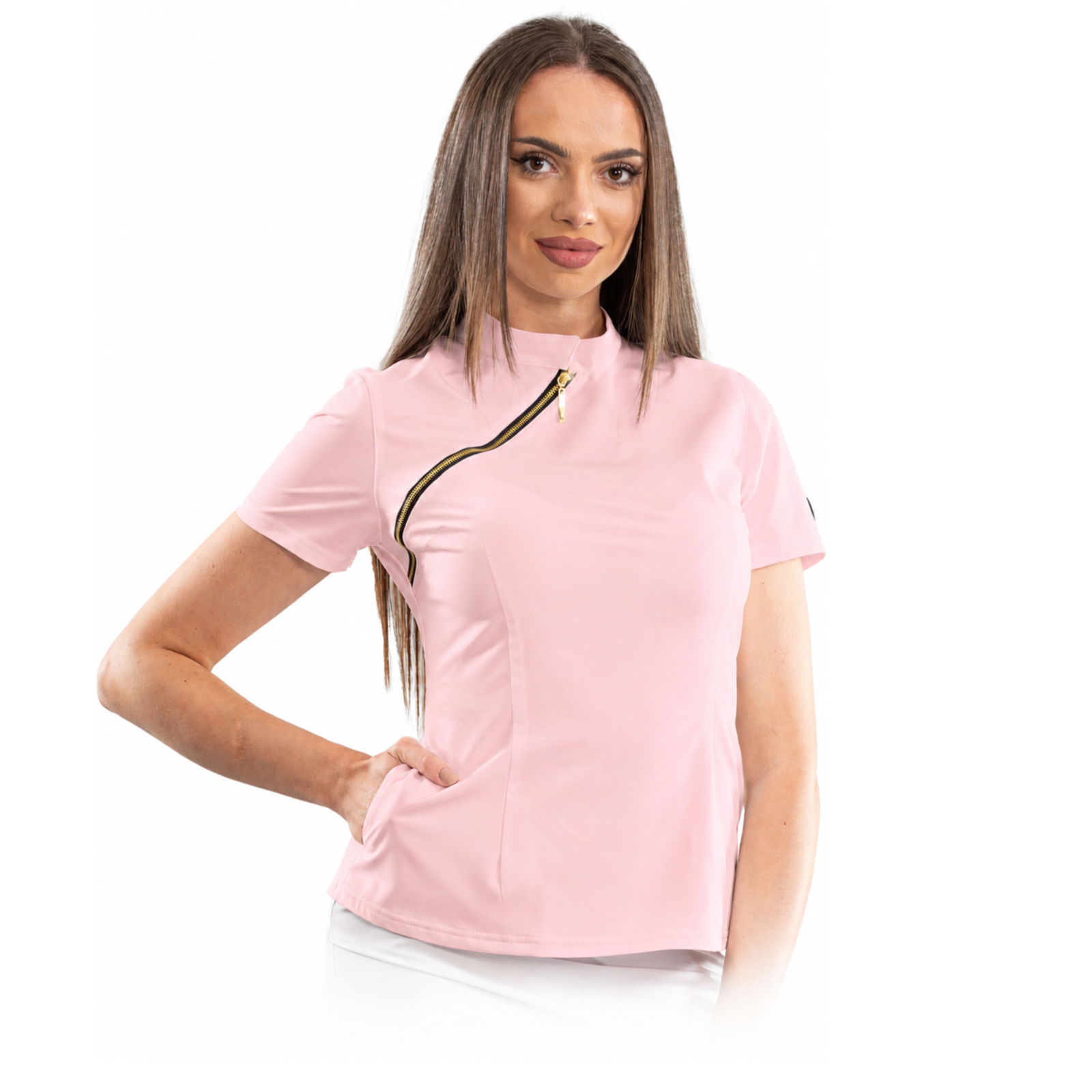 Luxury women’s medical blouse with asymmetrical zipper
