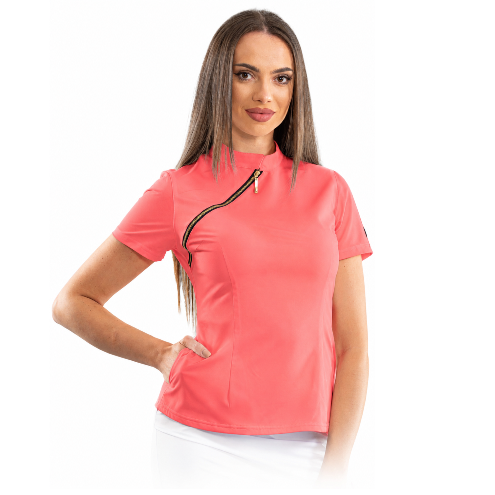 Luxury women’s medical blouse with asymmetrical zipper