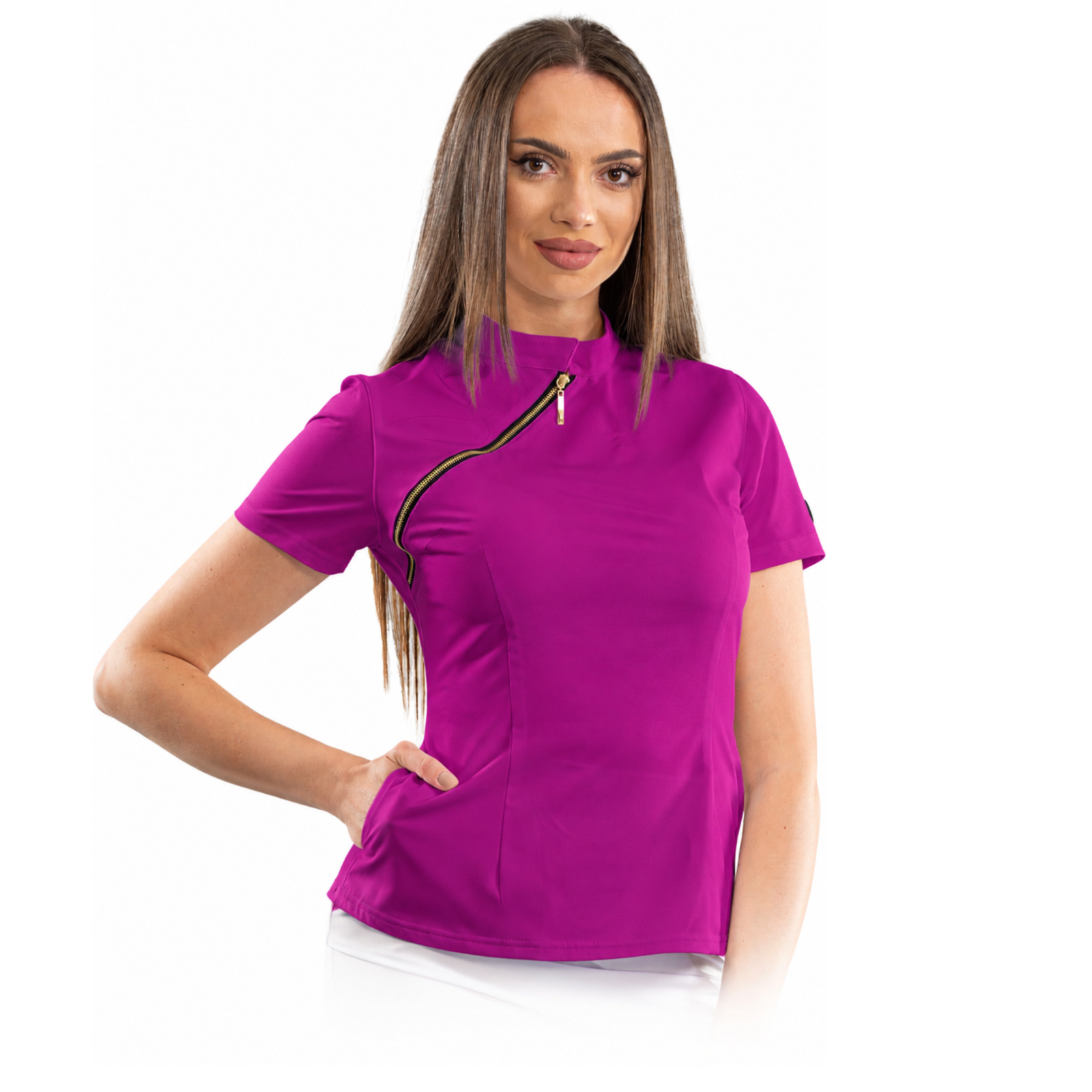 Luxury women’s medical blouse with asymmetrical zipper