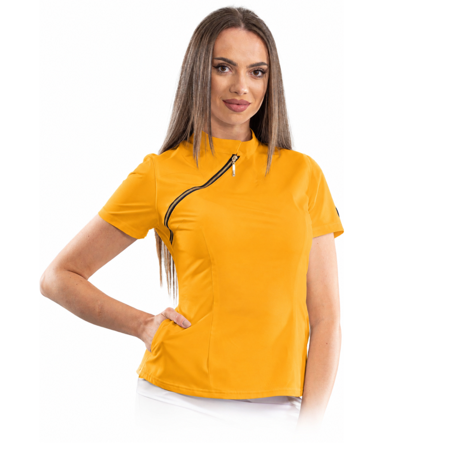 Luxury women’s medical blouse with asymmetrical zipper