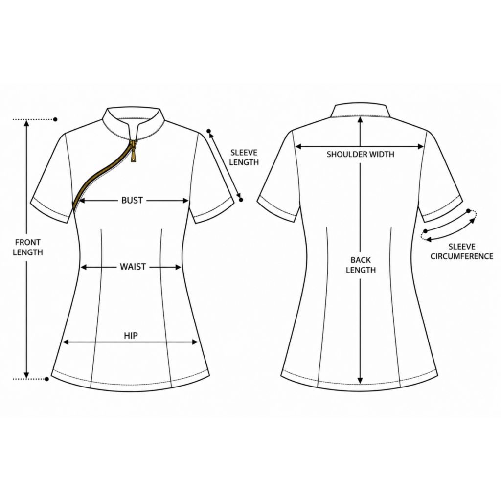 Luxury women’s medical blouse with asymmetrical zipper