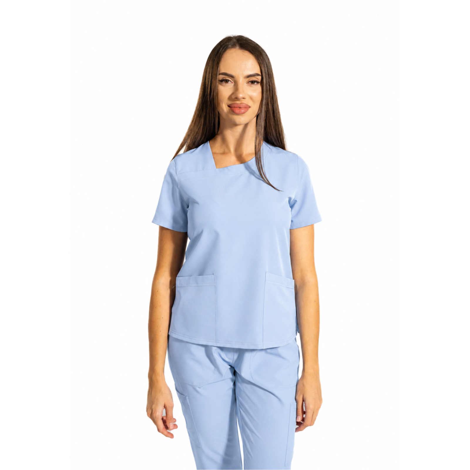 Dynamic Shift women’s medical blouse with asymmetrical neckline