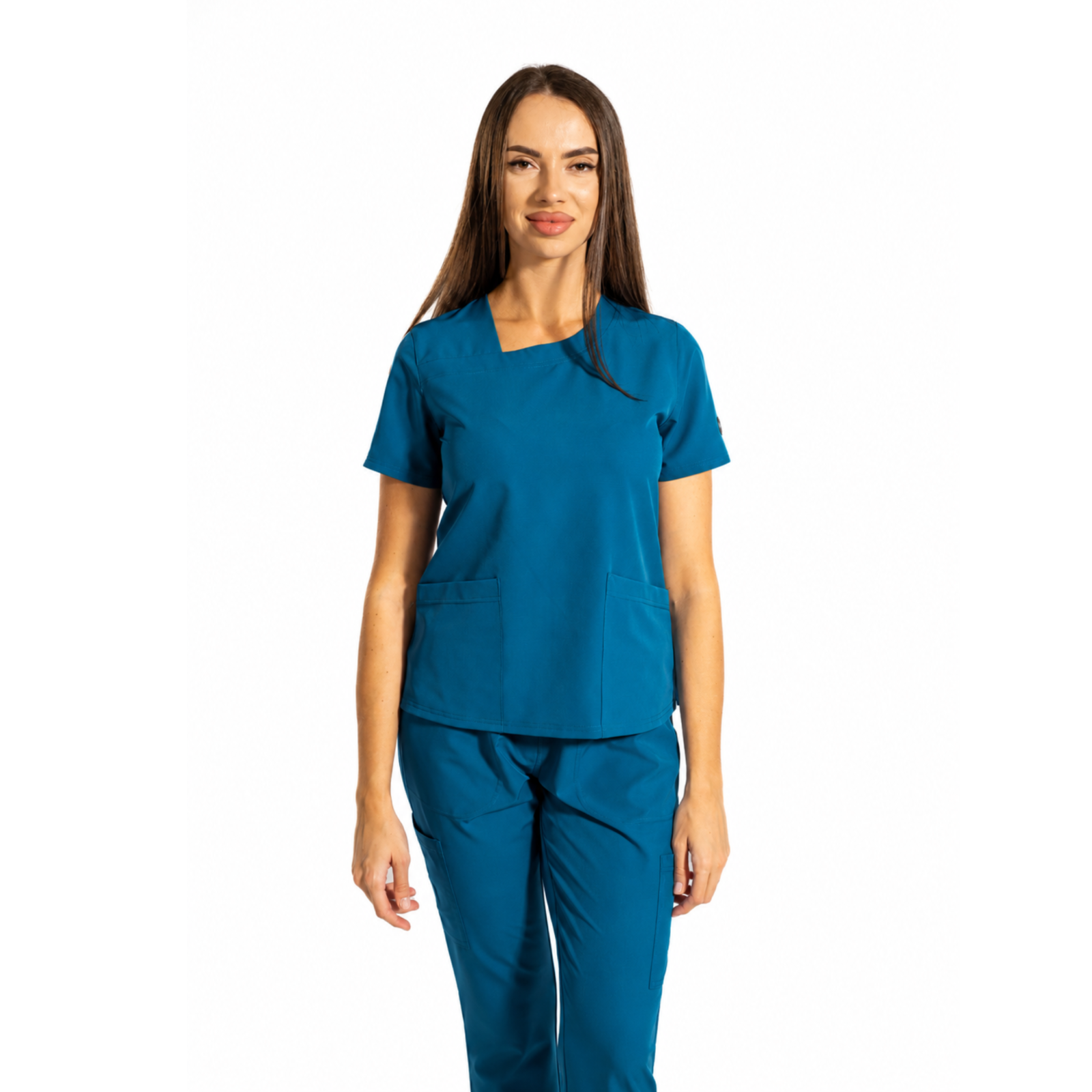 Dynamic Shift women’s medical blouse with asymmetrical neckline