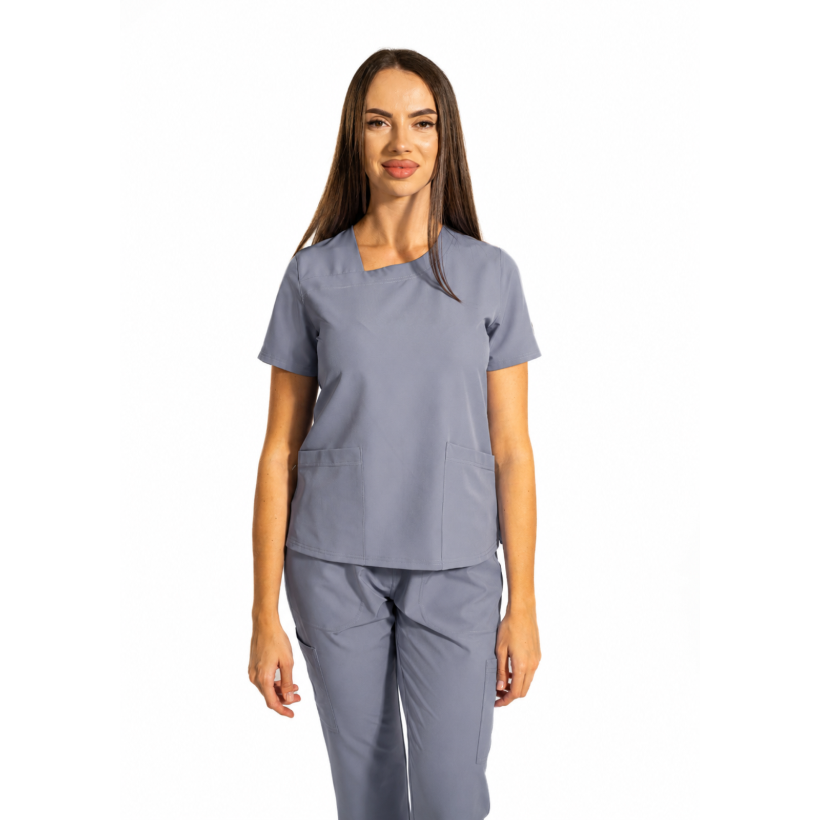 Dynamic Shift women’s medical blouse with asymmetrical neckline