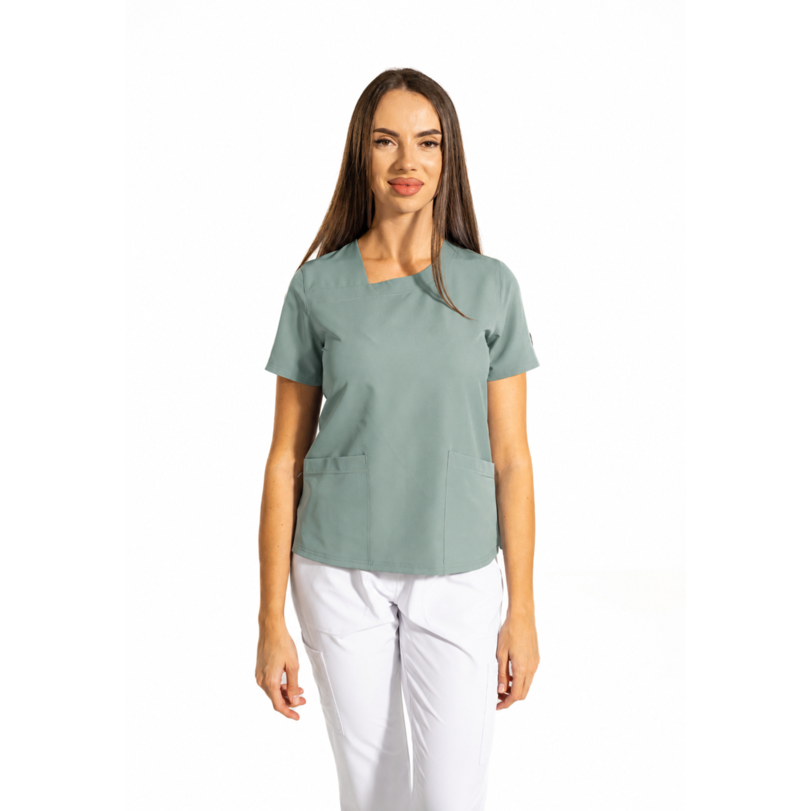 Dynamic Shift women’s medical blouse with asymmetrical neckline