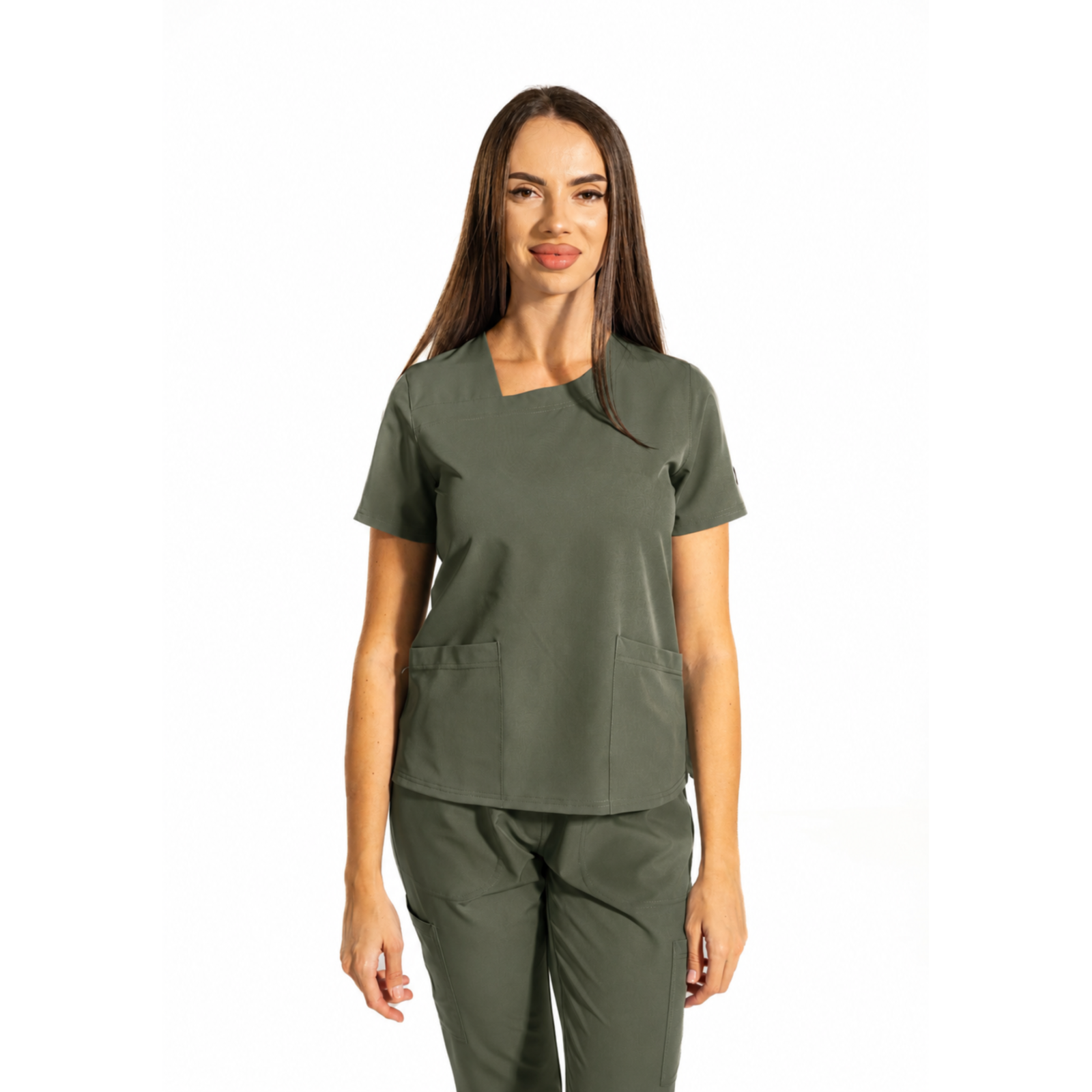 Dynamic Shift women’s medical blouse with asymmetrical neckline