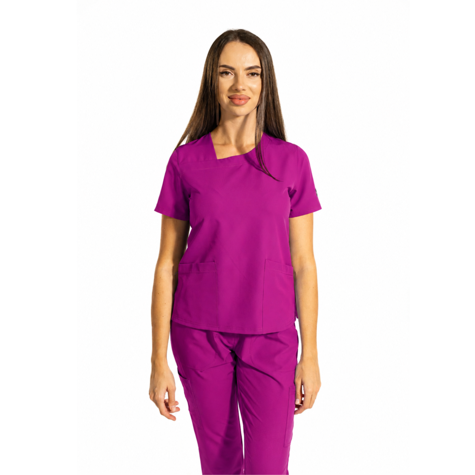 Dynamic Shift women’s medical blouse with asymmetrical neckline