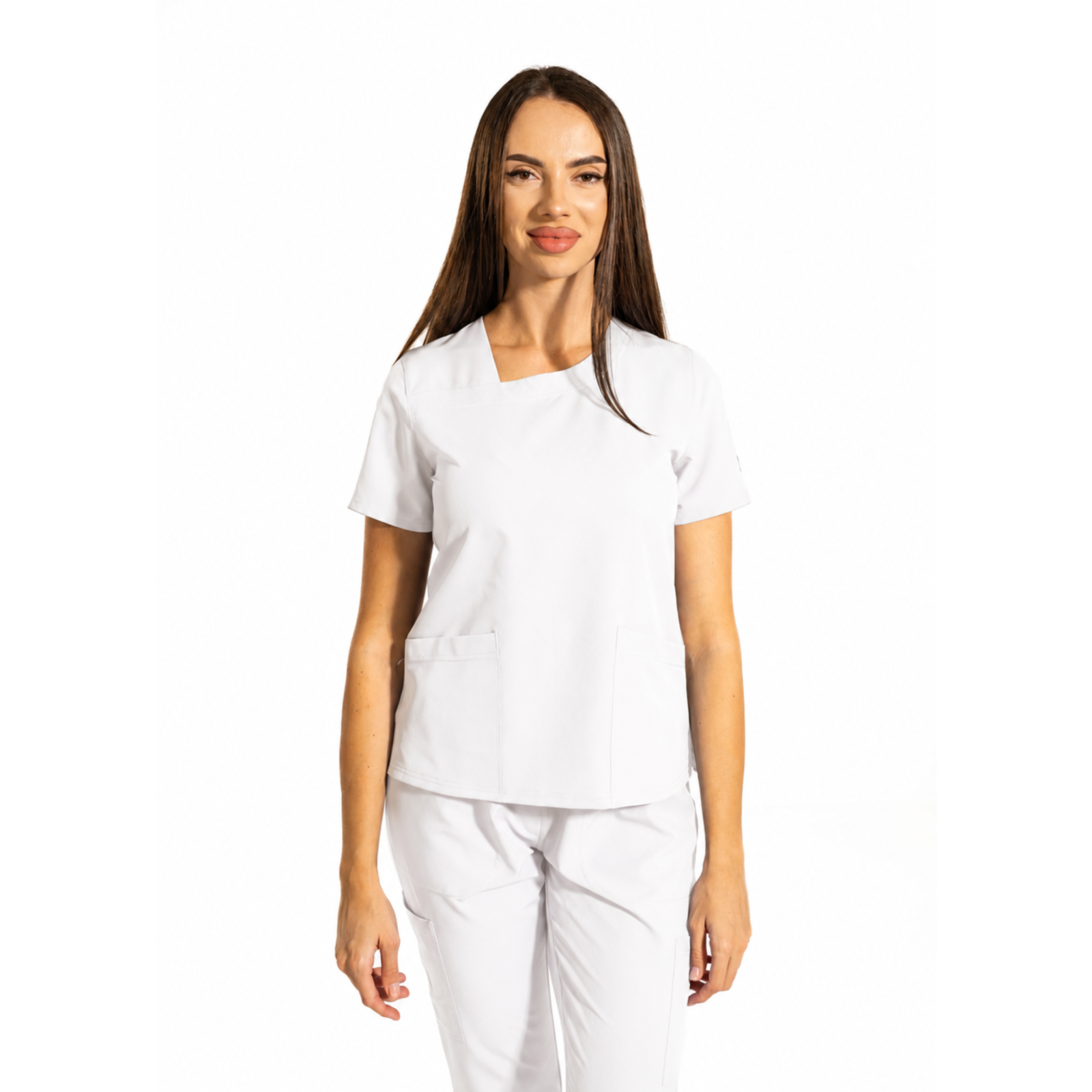 Dynamic Shift women’s medical blouse with asymmetrical neckline