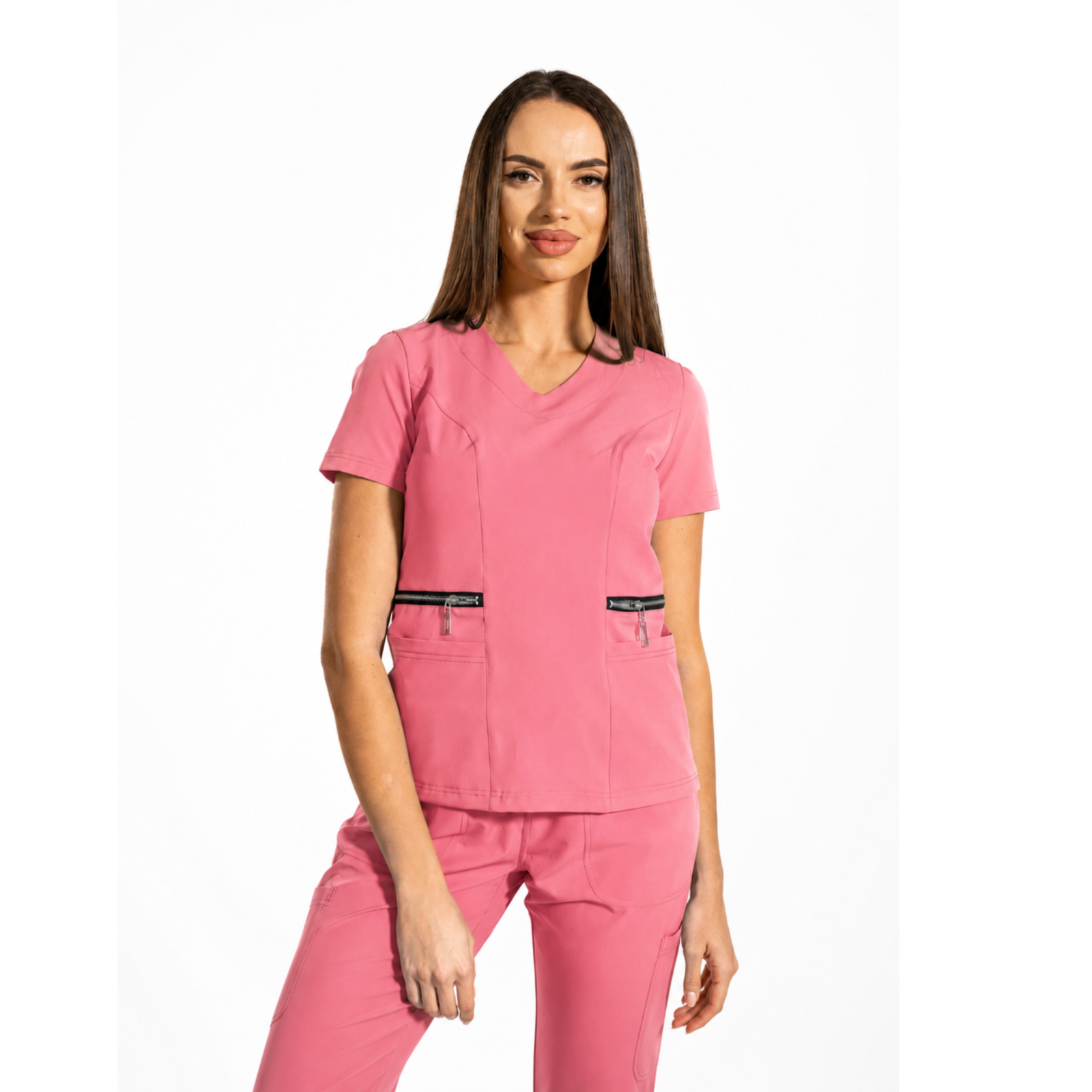 Zip-Glam women’s medical blouse with V-neckline