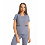 Zip-Glam women’s medical blouse with V-neckline