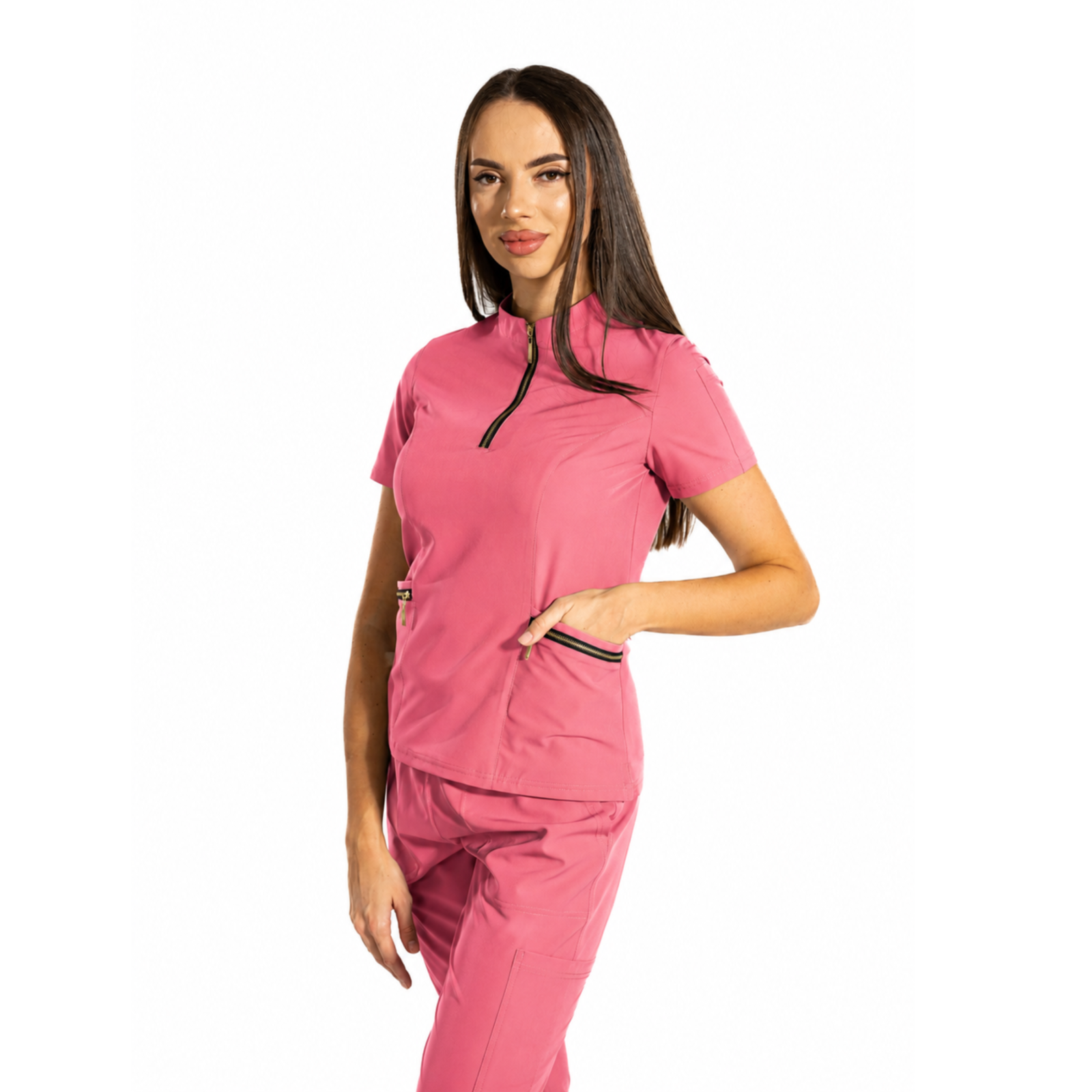 Elite Zip women’s medical blouse with mandarin collar