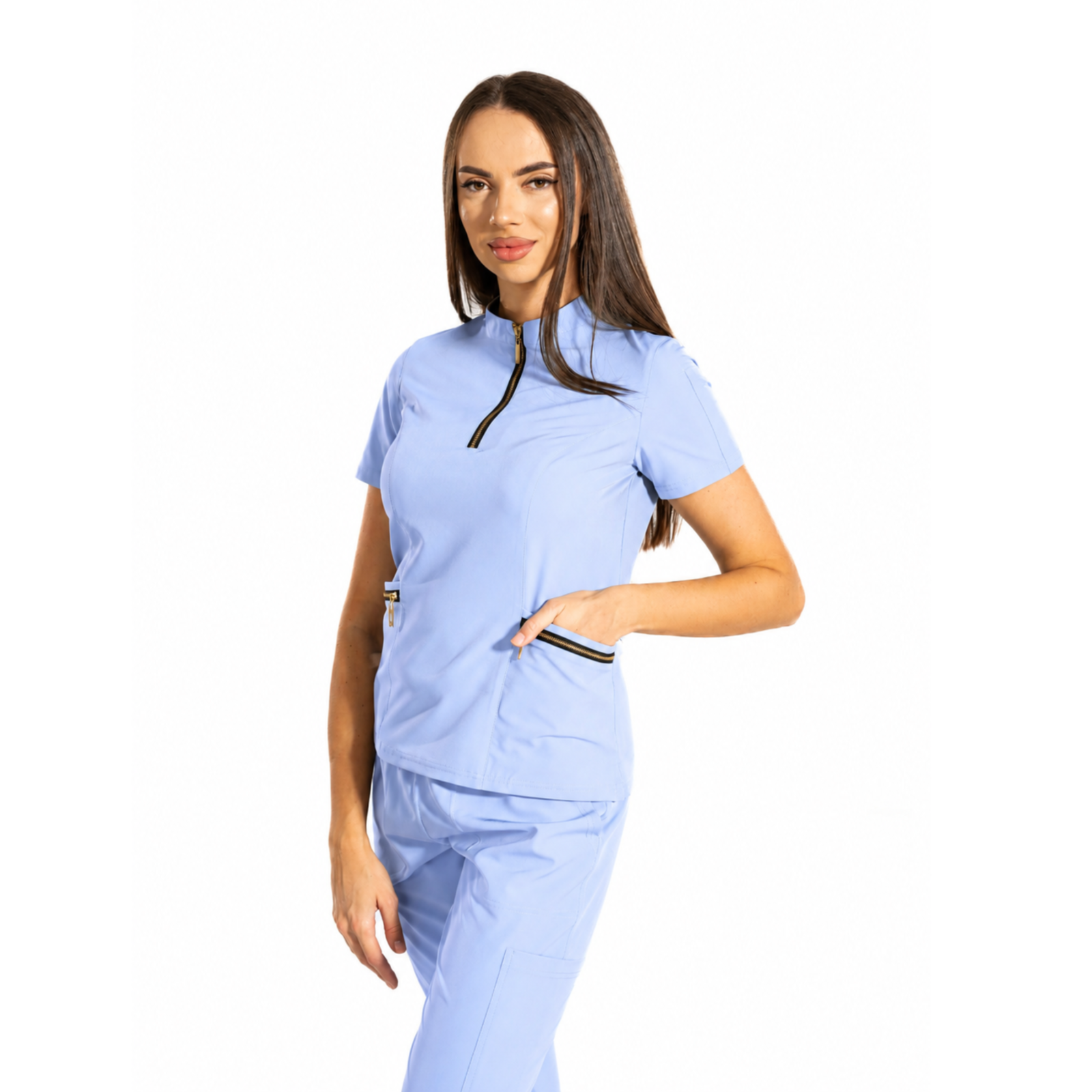 Elite Zip women’s medical blouse with mandarin collar