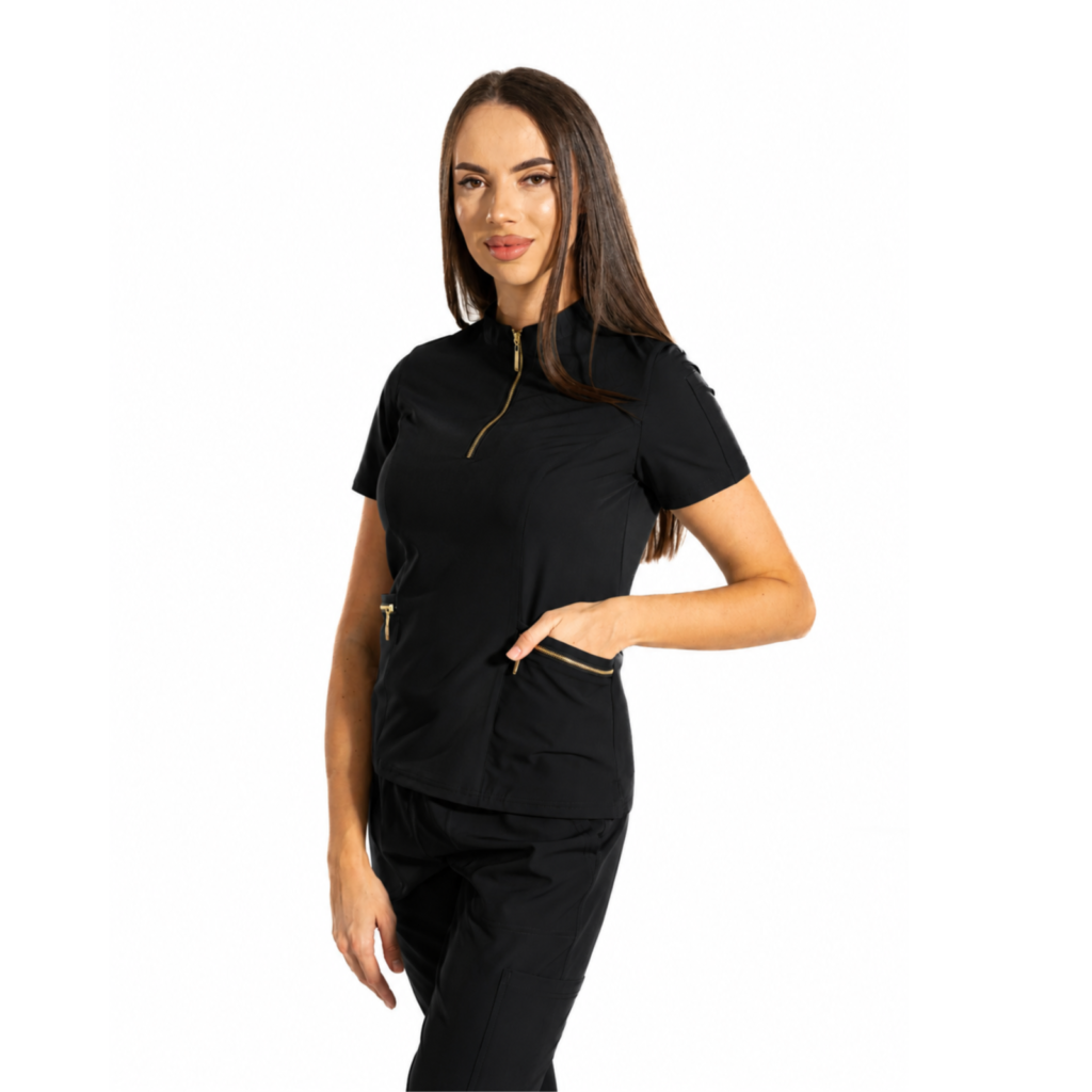 Elite Zip women’s medical blouse with mandarin collar