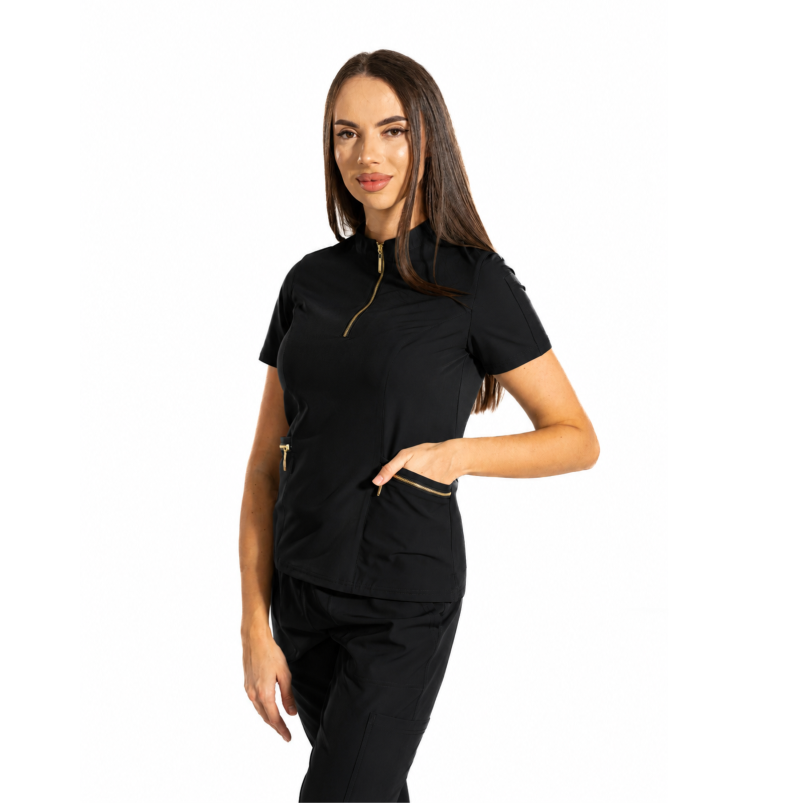 Elite Zip women’s medical blouse with mandarin collar