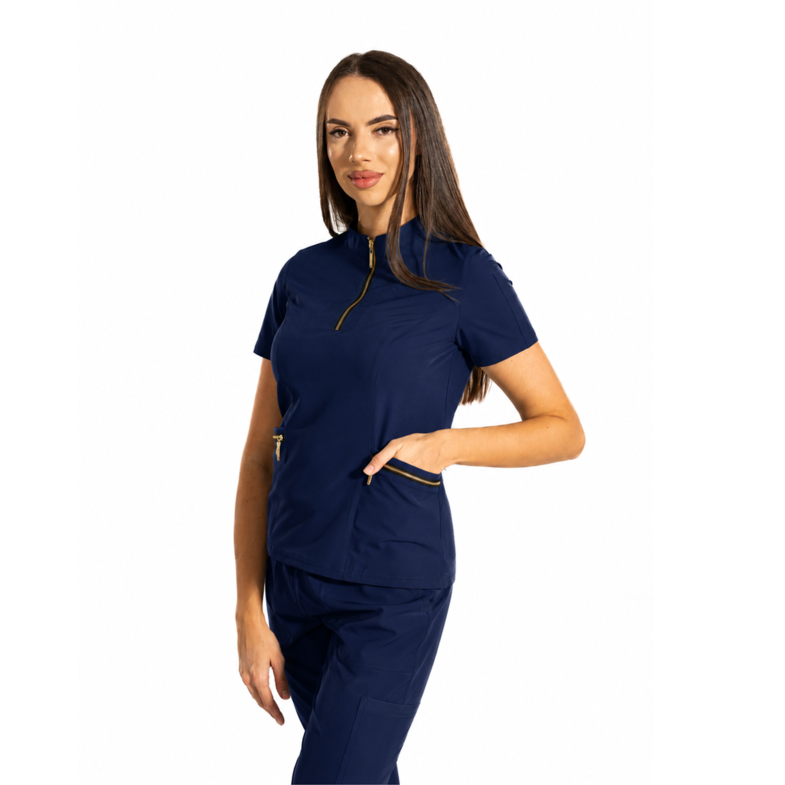 Elite Zip women’s medical blouse with mandarin collar