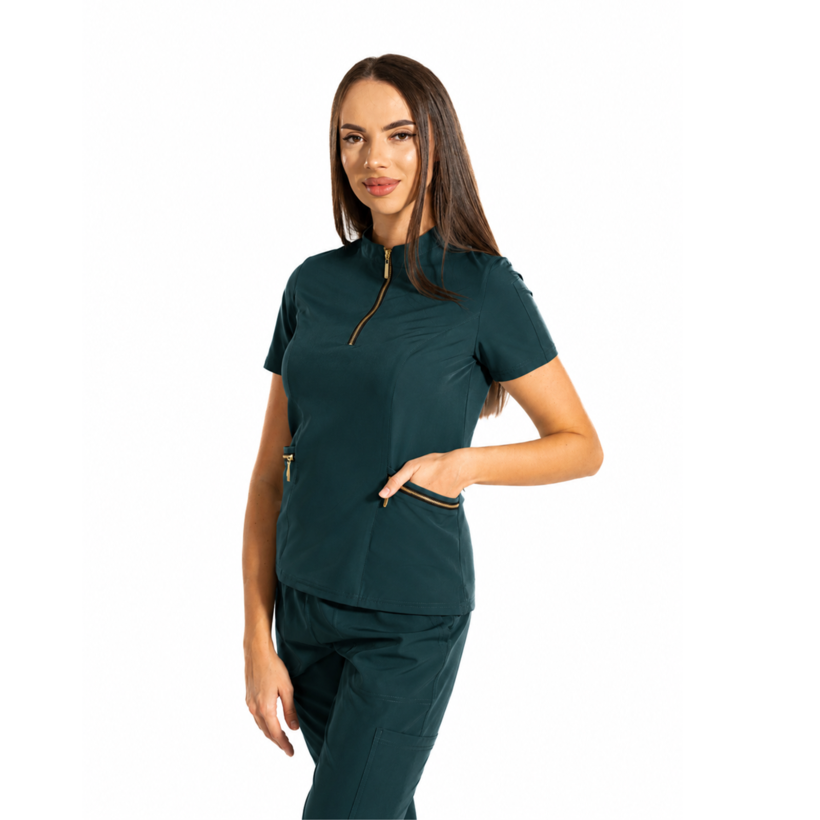 Elite Zip women’s medical blouse with mandarin collar