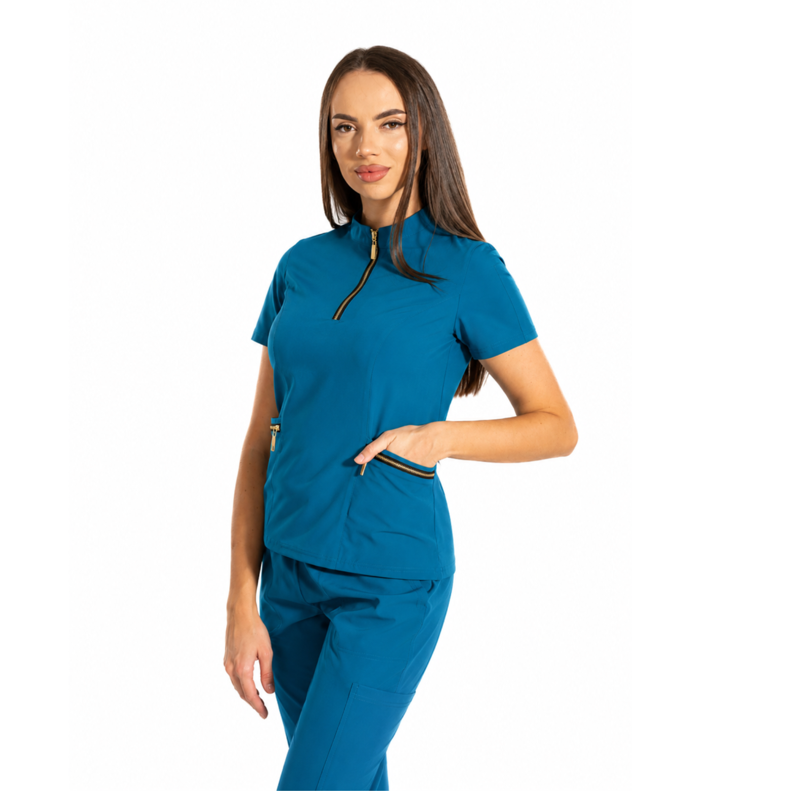 Elite Zip women’s medical blouse with mandarin collar