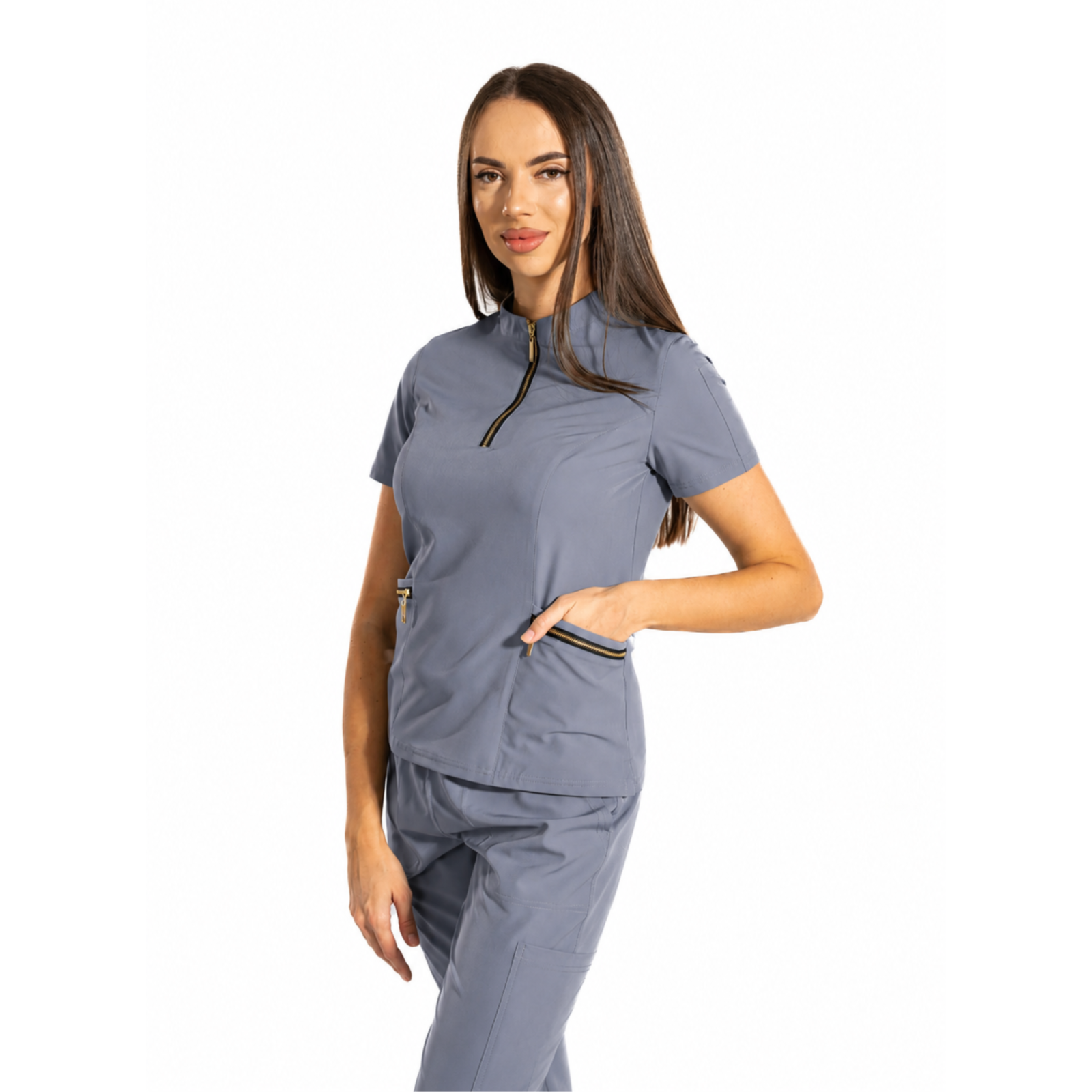 Elite Zip women’s medical blouse with mandarin collar