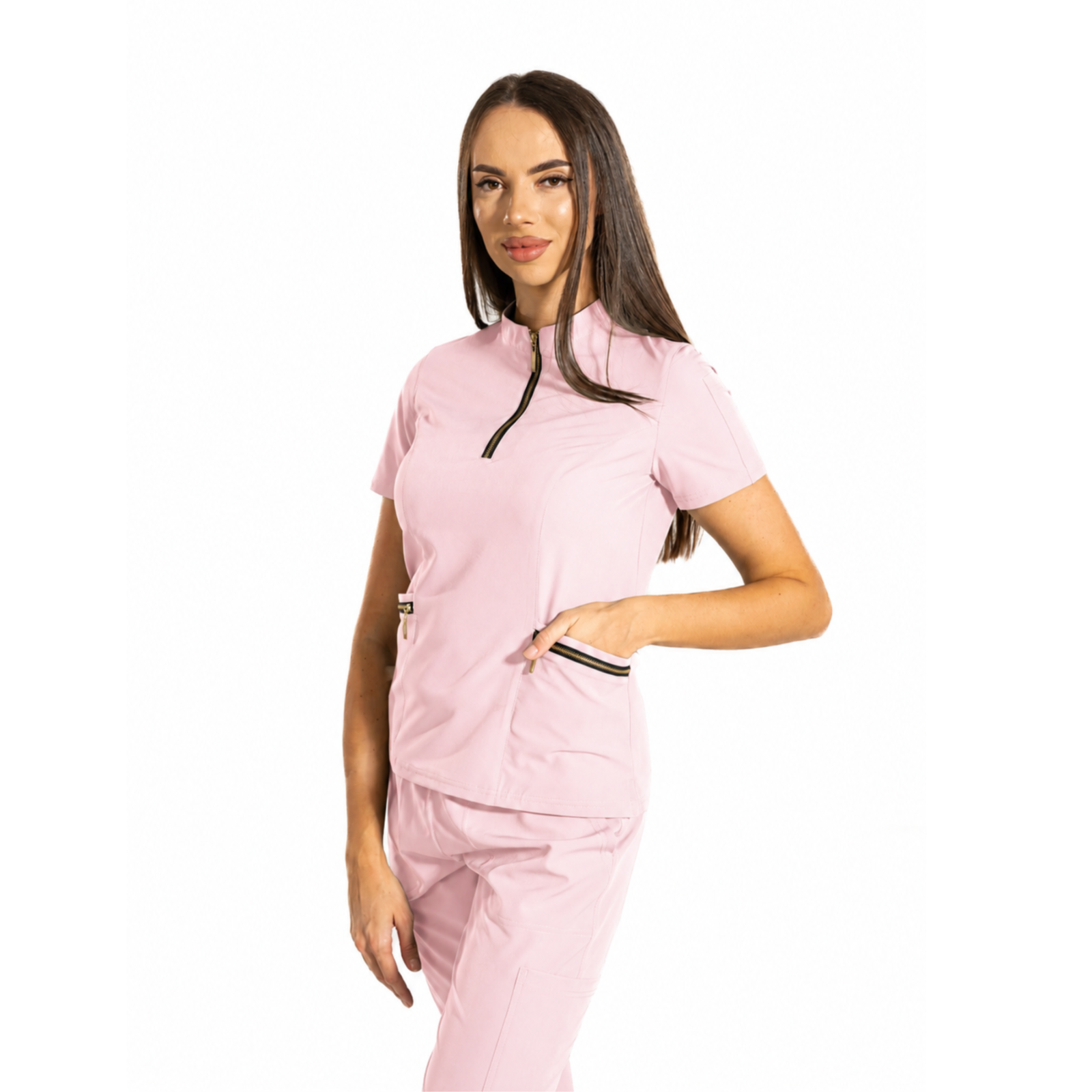 Elite Zip women’s medical blouse with mandarin collar