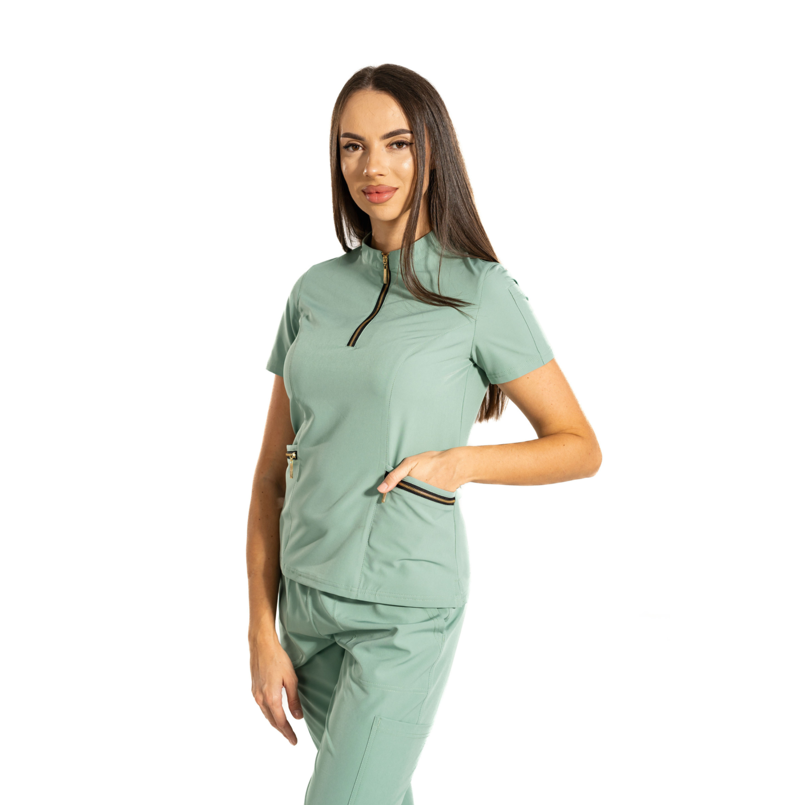 Elite Zip women’s medical blouse with mandarin collar