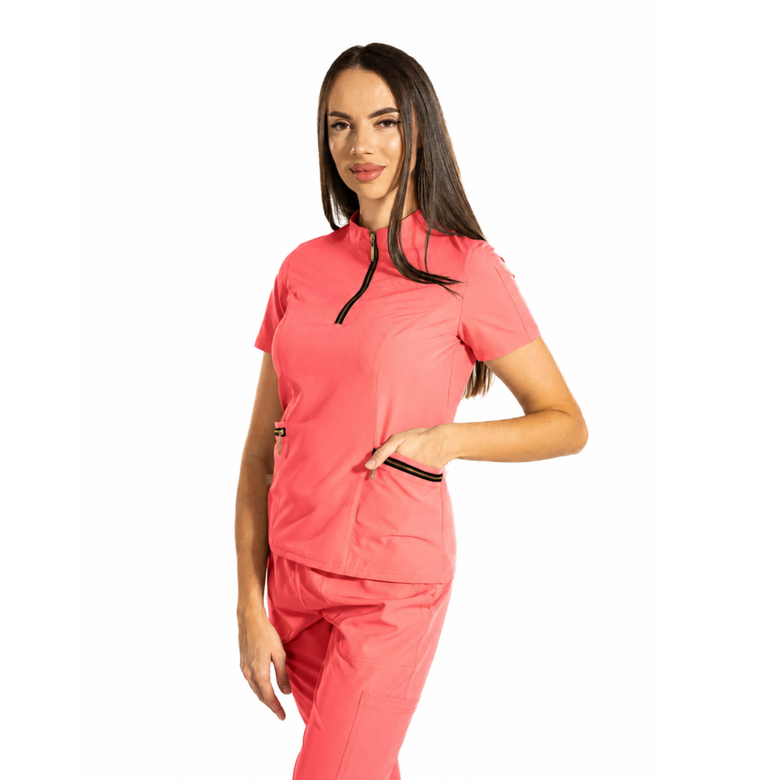 Elite Zip women’s medical blouse with mandarin collar