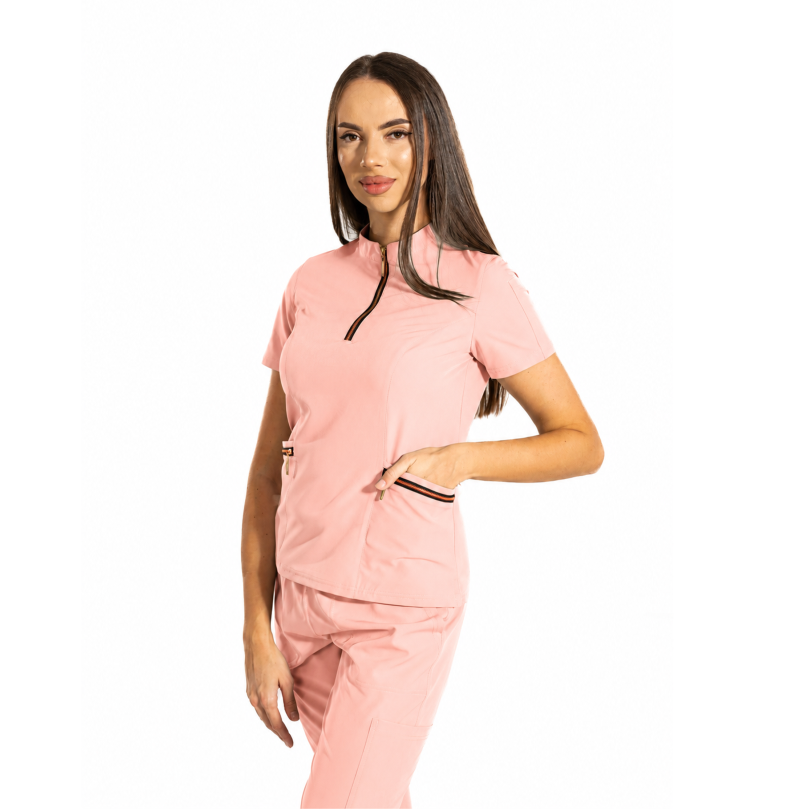 Elite Zip women’s medical blouse with mandarin collar