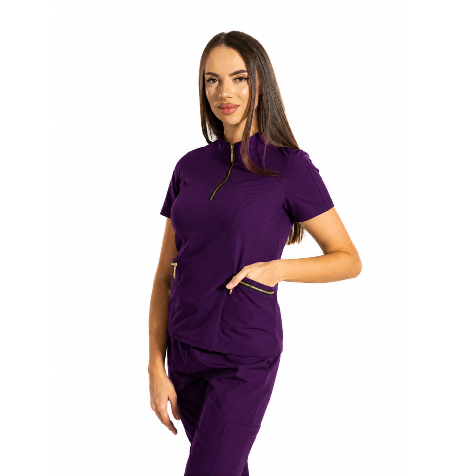 Elite Zip women’s medical blouse with mandarin collar